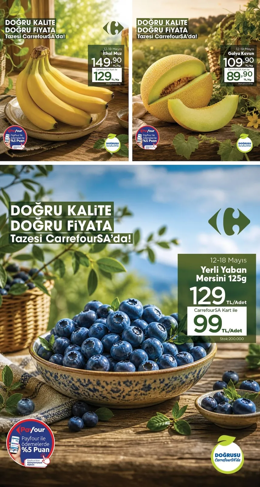 CarrefourSA CarrefourSA 12 Mayıs 2026 Aktüel Kataloğu sayfa 2: Galya Kavun Kg, İthal Muz Kg