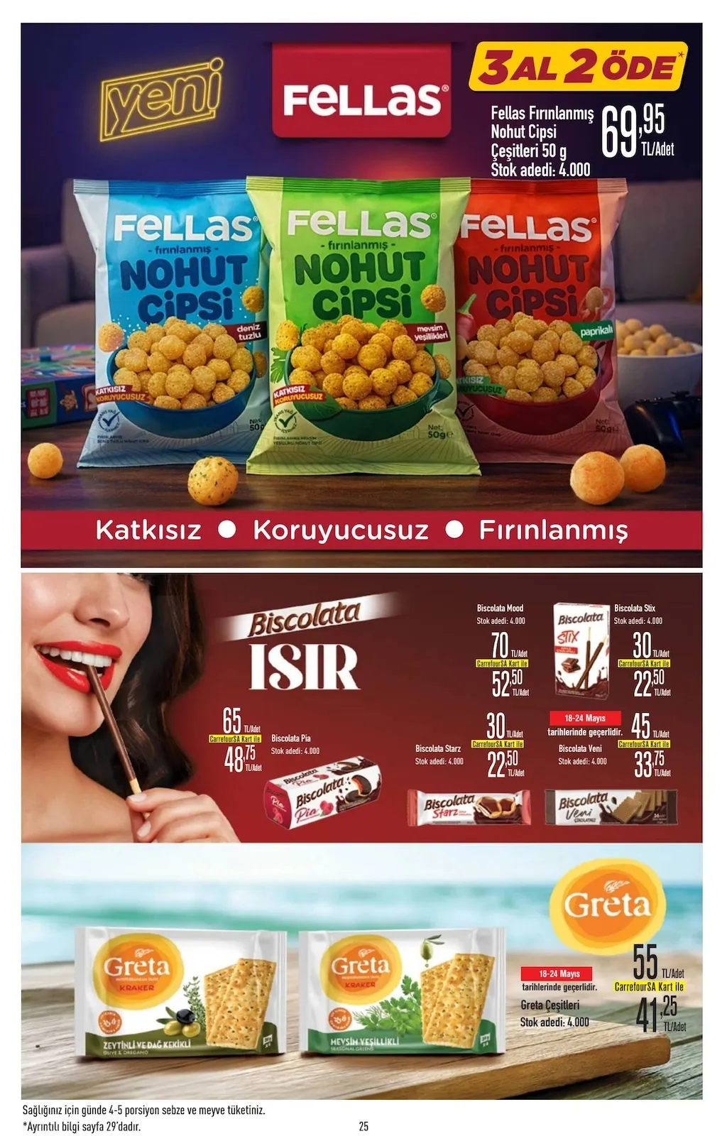 CarrefourSA CarrefourSA 18 Mayıs 2026 Aktüel Kataloğu sayfa 25: Biscolata Mood, Greta Seasonal Greens Kraker