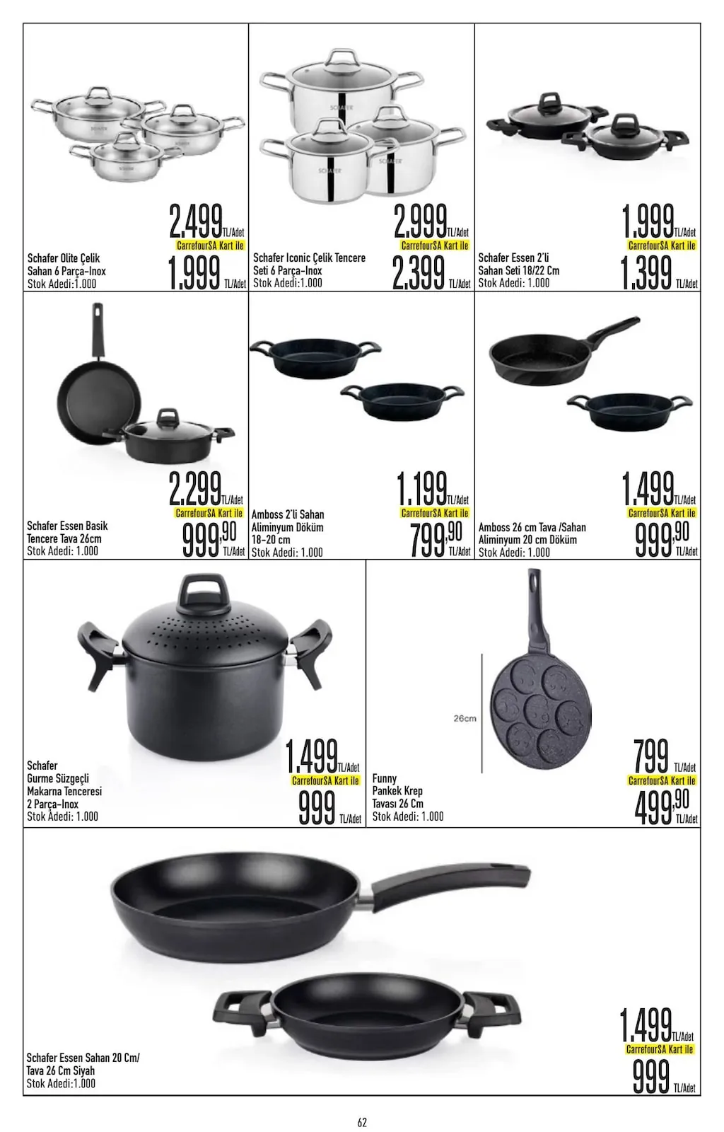 CarrefourSA CarrefourSA 18 Mayıs 2026 Aktüel Kataloğu sayfa 62: Schafer Essen Basik Tencere Tava 26Cm, Amboss 2'Li Sahan Aliminyum Döküm 18-20 Cm