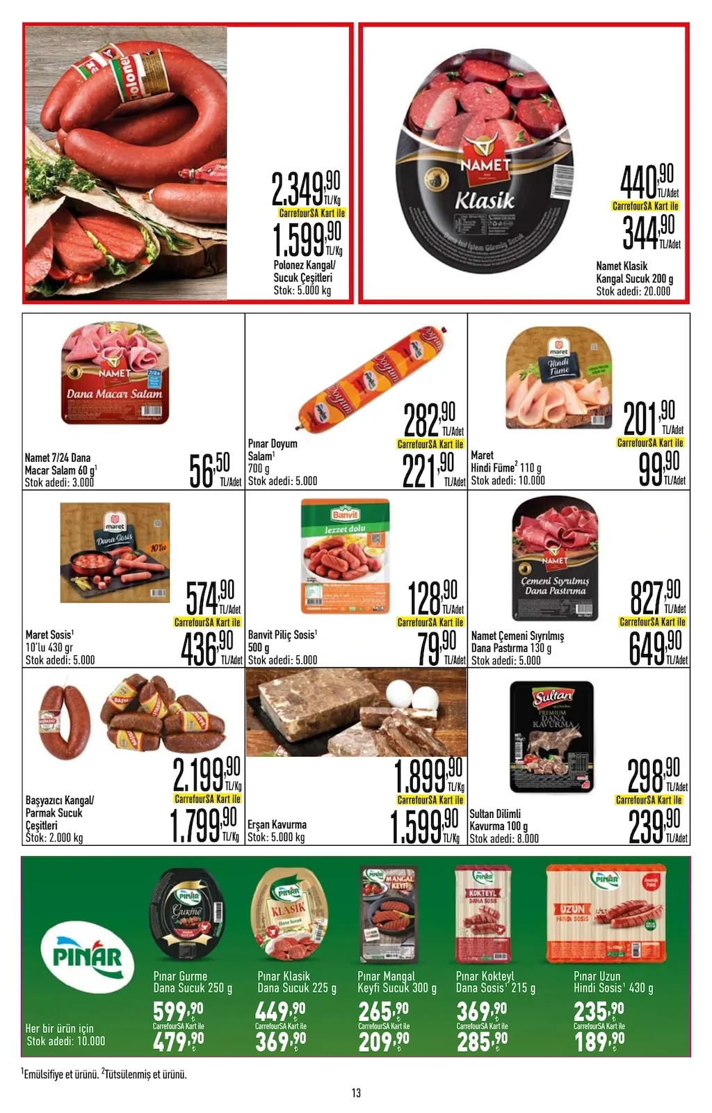 CarrefourSA CarrefourSA 1 Haziran 2026 Aktüel Kataloğu sayfa 13: Banvit Piliç Sosis 500G, Başyazıcı Kangal/Parmak Sucuk Çeşitleri