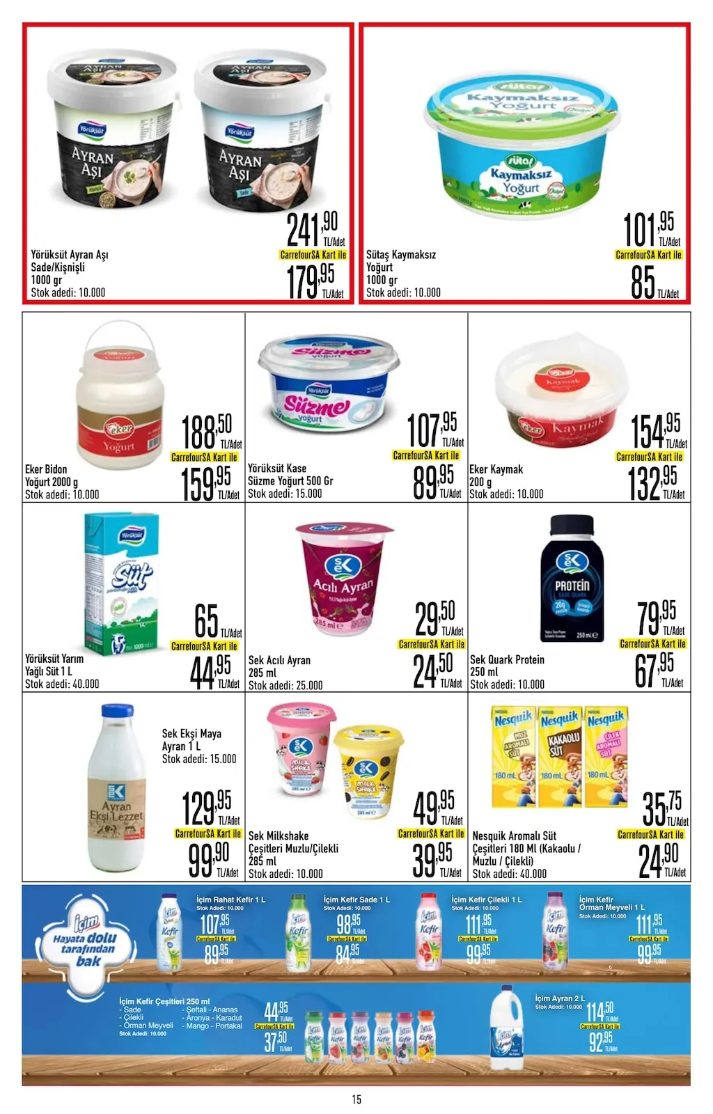 CarrefourSA CarrefourSA 1 Haziran 2026 Aktüel Kataloğu sayfa 15: Yörüksüt Yarım Yağlı Süt 1 L, Yörüksüt Kase Süzme Yoğurt 500 Gr