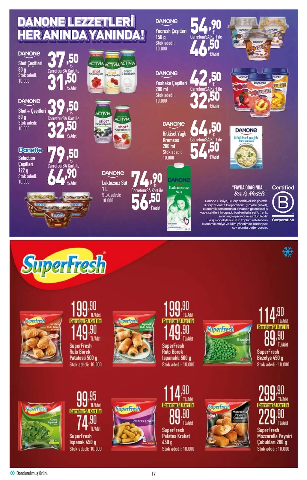 CarrefourSA CarrefourSA 1 Haziran 2026 Aktüel Kataloğu sayfa 17: Danone Laktozsuz Süt 1 L, Danone Shot Çeşitleri 80 G
