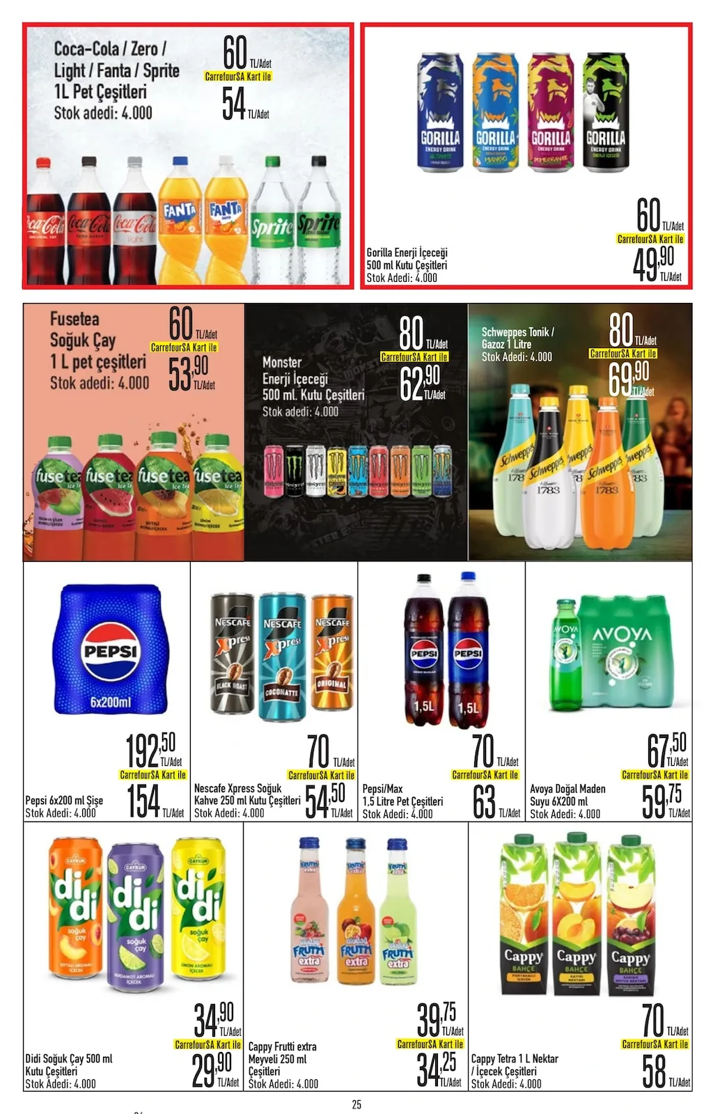 CarrefourSA CarrefourSA 1 Haziran 2026 Aktüel Kataloğu sayfa 25: Cappy Frutti Extra Meyveli 250 Ml, Schweppes Tonik / Gazoz 1 Litre