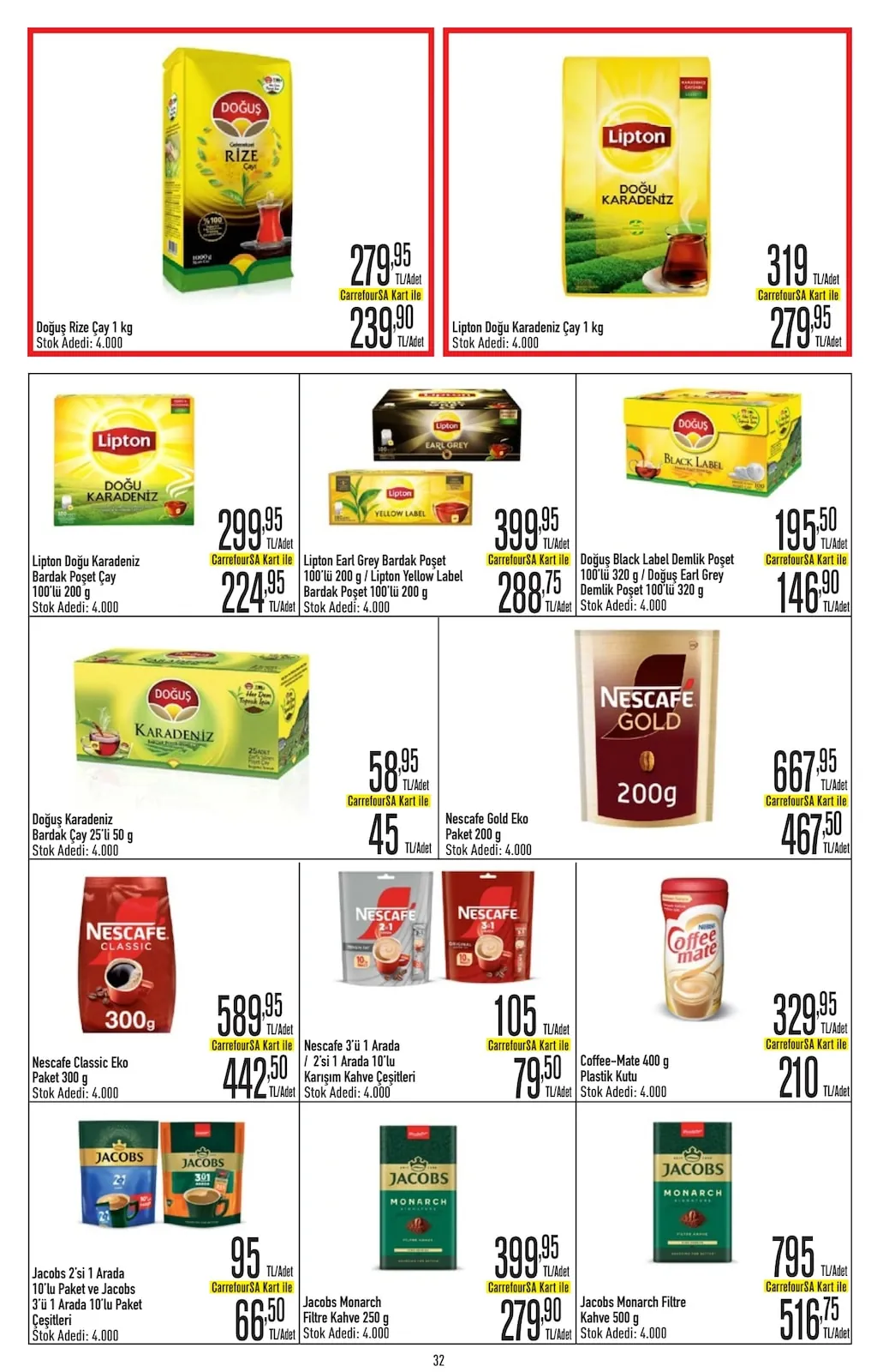 CarrefourSA CarrefourSA 1 Haziran 2026 Aktüel Kataloğu sayfa 32: Jacobs Monarch Filtre Kahve 250G, Nescafe 3'Ü 1 Arada / 2'Si 1 Arada 10'Lu Karışım Kahve Çeşitleri