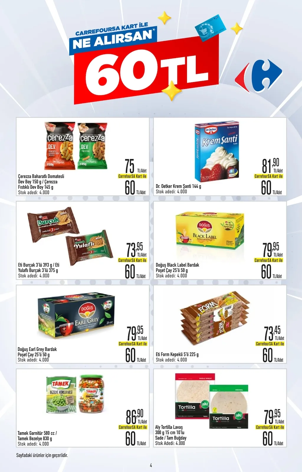 CarrefourSA CarrefourSA 1 Haziran 2026 Aktüel Kataloğu sayfa 4: Eti Form Kepekli 5'Li 225 G, Doğuş Earl Grey Bardak Poşet Çay 25'Li 50 G