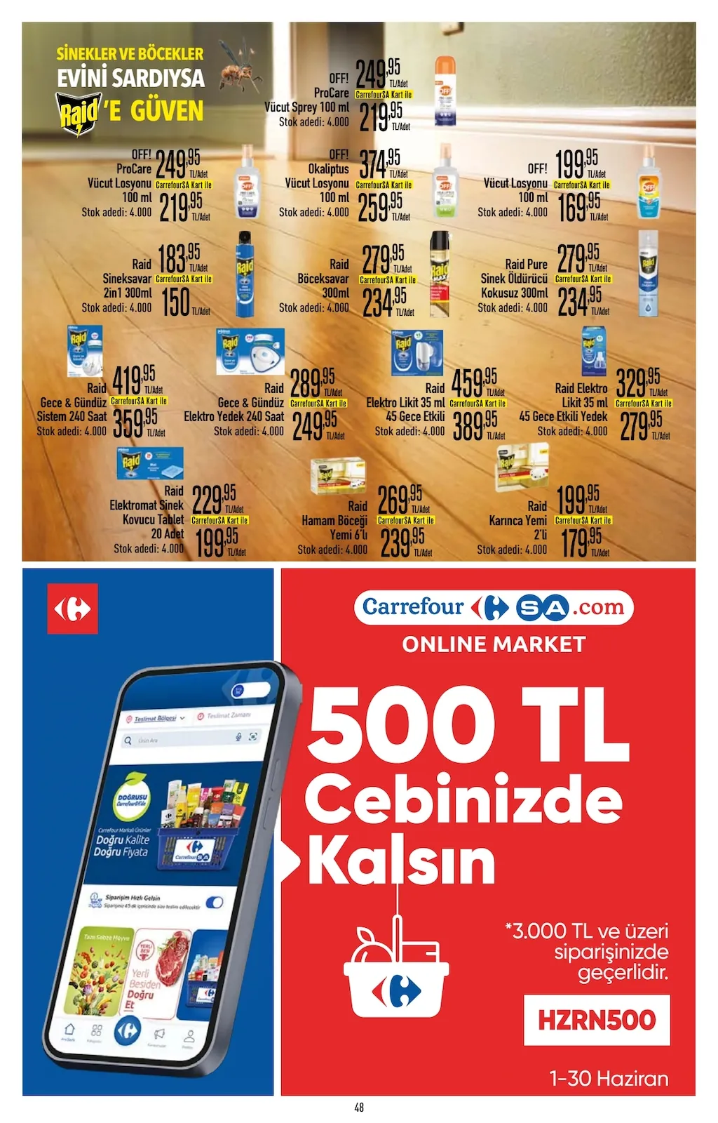 CarrefourSA CarrefourSA 1 Haziran 2026 Aktüel Kataloğu sayfa 48: Okaliptus Vücut Losyonu 100 Ml, Raid Gece & Gündüz Elektro Yedek 240 Saat