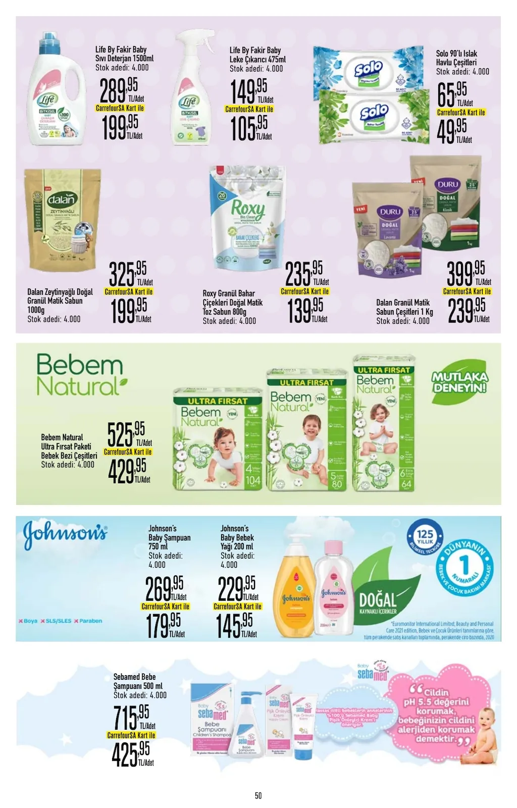 CarrefourSA CarrefourSA 1 Haziran 2026 Aktüel Kataloğu sayfa 50: Dalan Granül Matik Sabun Çeşitleri 1 Kg, Roxy Granül Bahar Çiçekleri Doğal Matik Toz Sabun 800G