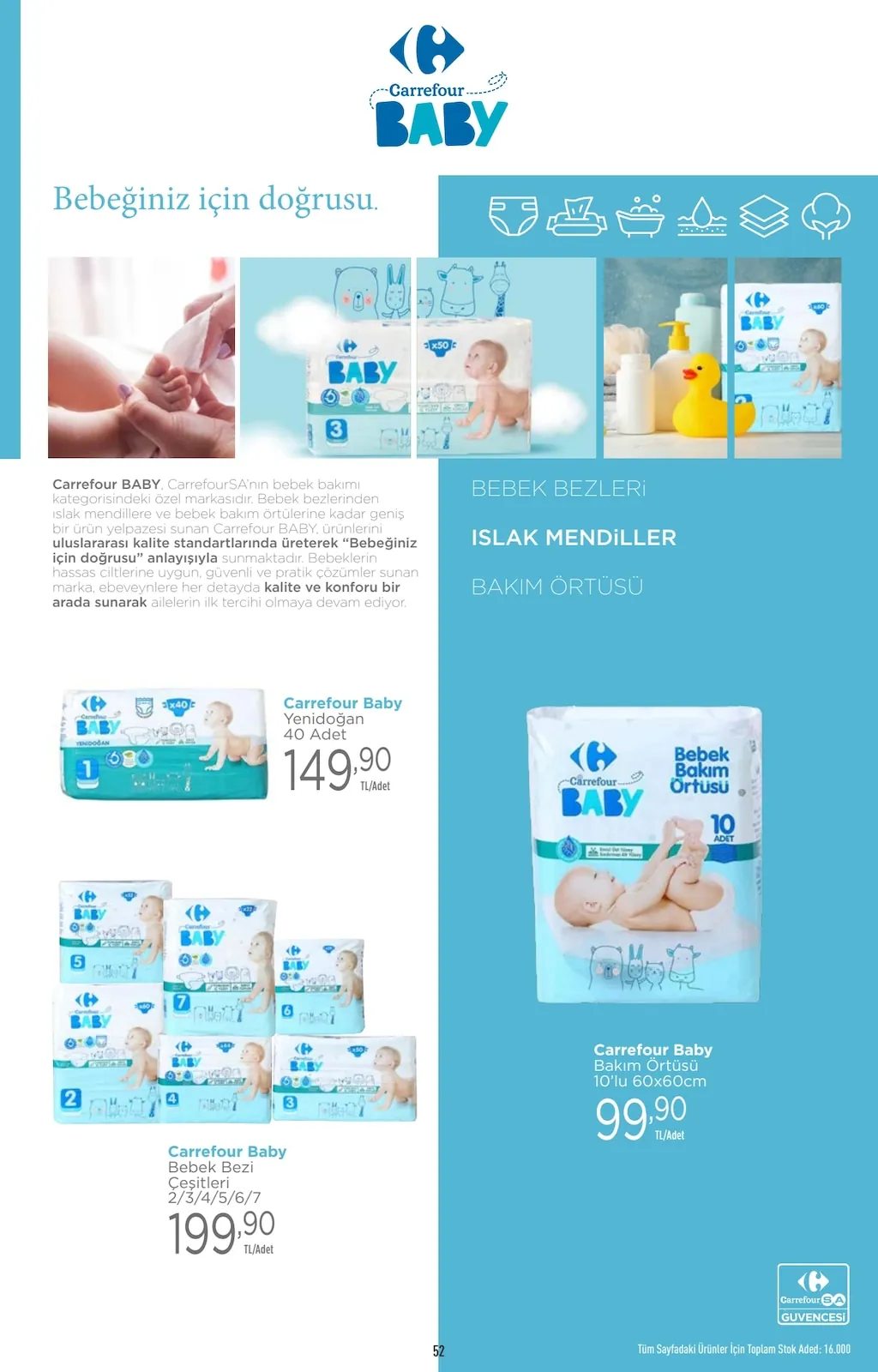 CarrefourSA CarrefourSA 1 Haziran 2026 Aktüel Kataloğu sayfa 52: Carrefour Baby Bebek Bezi 2/3/4/5/6/7, Carrefour Baby Bakım Örtüsü 10'Lu 60X60Cm