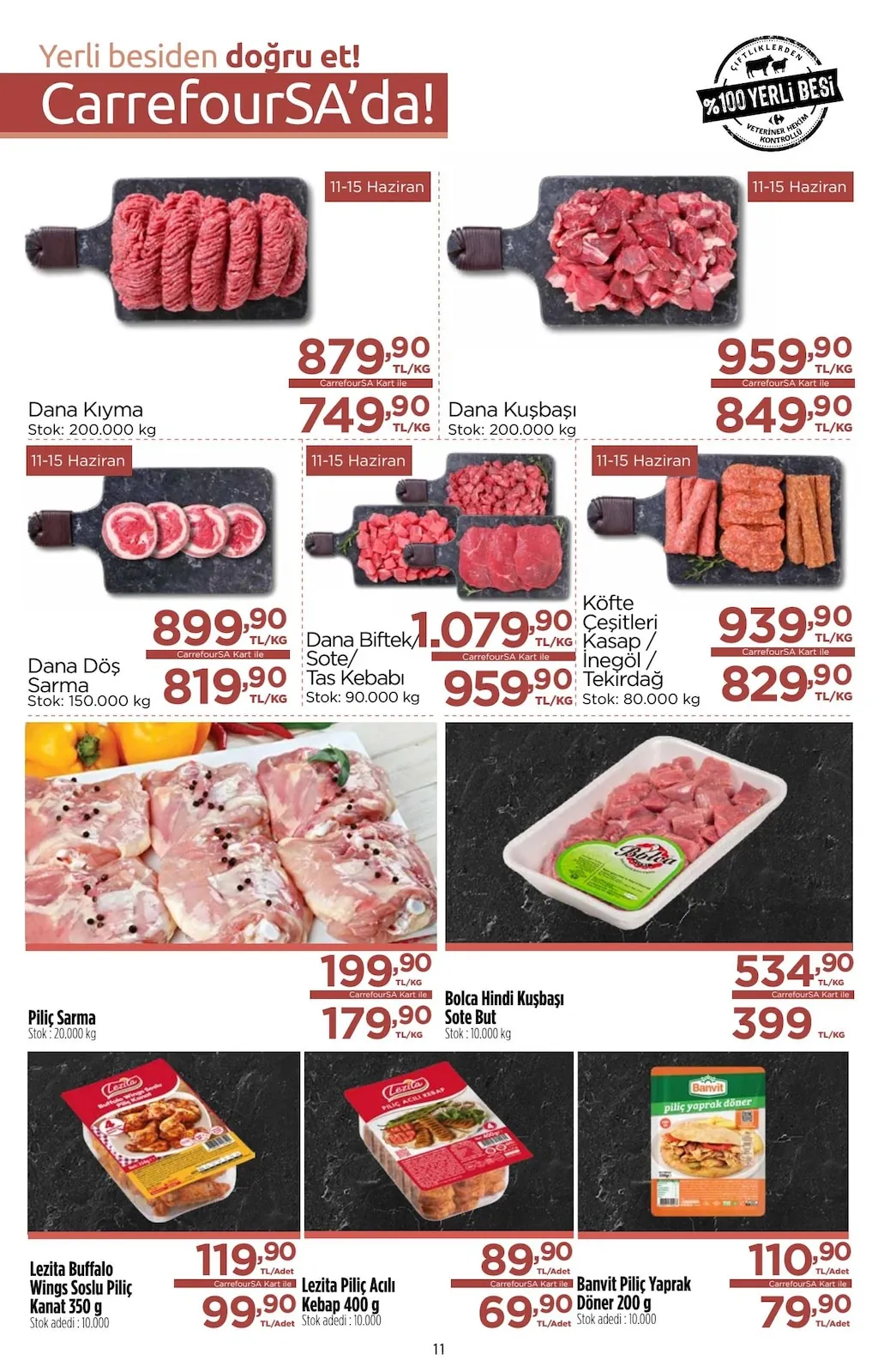 CarrefourSA CarrefourSA 11 Haziran 2026 Aktüel Kataloğu sayfa 11: Köfte Çeşitleri Kasap / İnegöl / Tekirdağ, Dana Kıyma