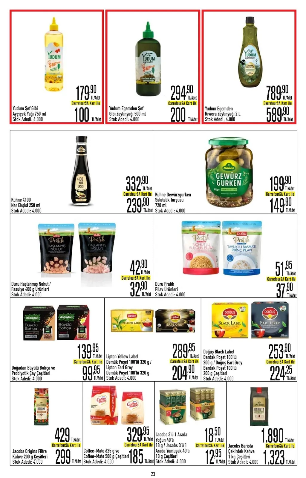 CarrefourSA CarrefourSA 11 Haziran 2026 Aktüel Kataloğu sayfa 23: Doğuş Black Label Bardak Poşet 100'Lü 200 G / Doğuş Earl Grey Bardak Poşet 100'Lü 200 G Çeşitleri, Yudum Ege'Den Riviera Zeytinyağı 2 L