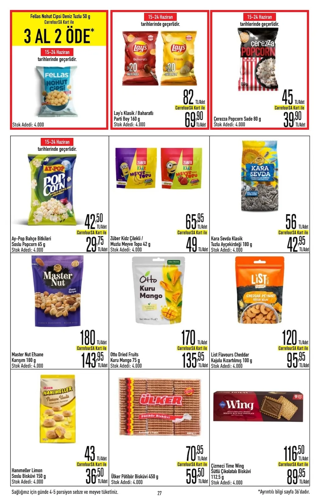 CarrefourSA CarrefourSA 11 Haziran 2026 Aktüel Kataloğu sayfa 27: Ülker Pötibör Bisküvi 450G, Otto Dried Fruits Kuru Mango 75G