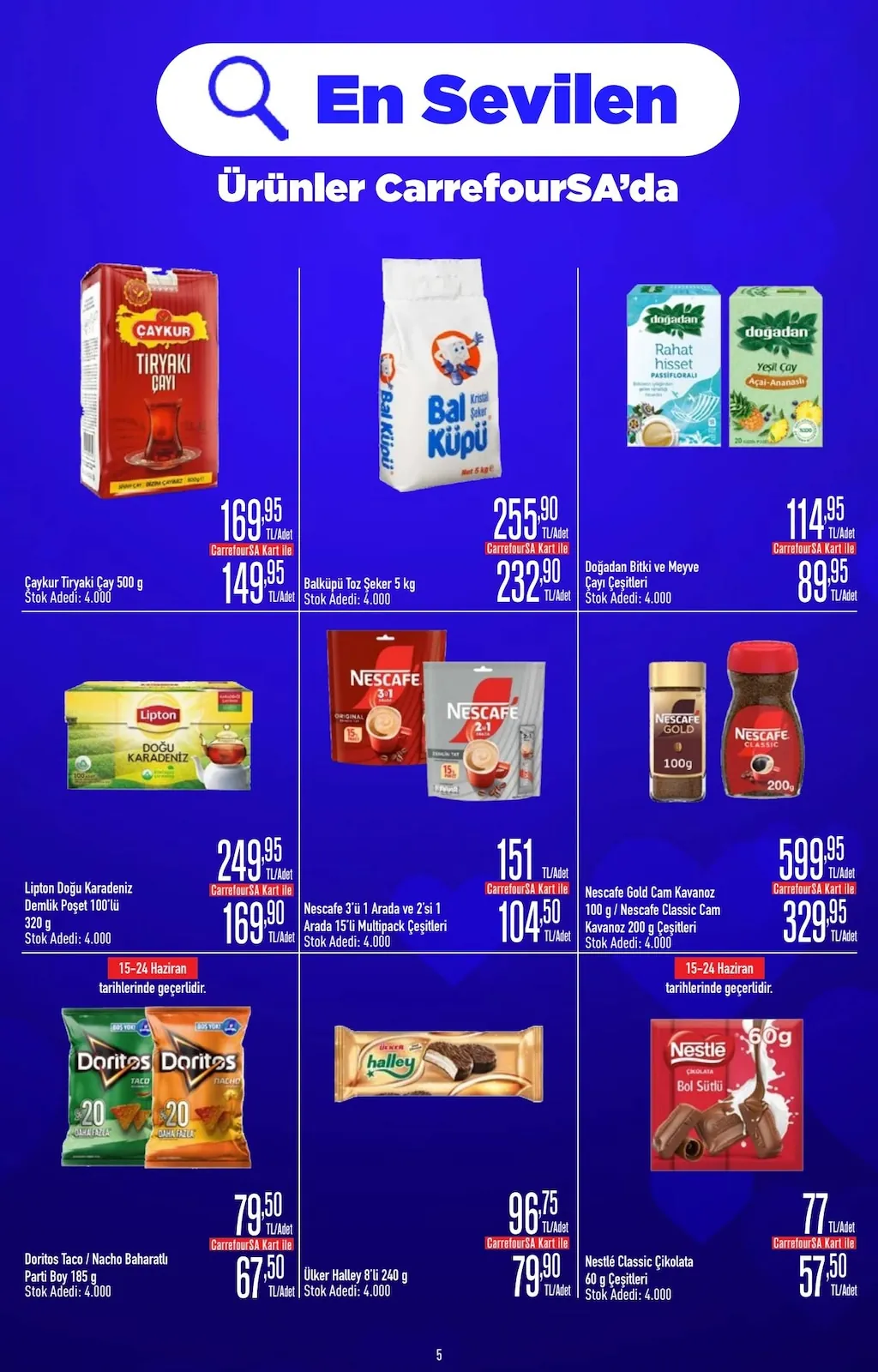 CarrefourSA CarrefourSA 11 Haziran 2026 Aktüel Kataloğu sayfa 5: Balküpü Toz Şeker 5 Kg, Nescafe Gold Cam Kavanoz 100 G / Nescafe Classic Cam Kavanoz 200 G Çeşitleri