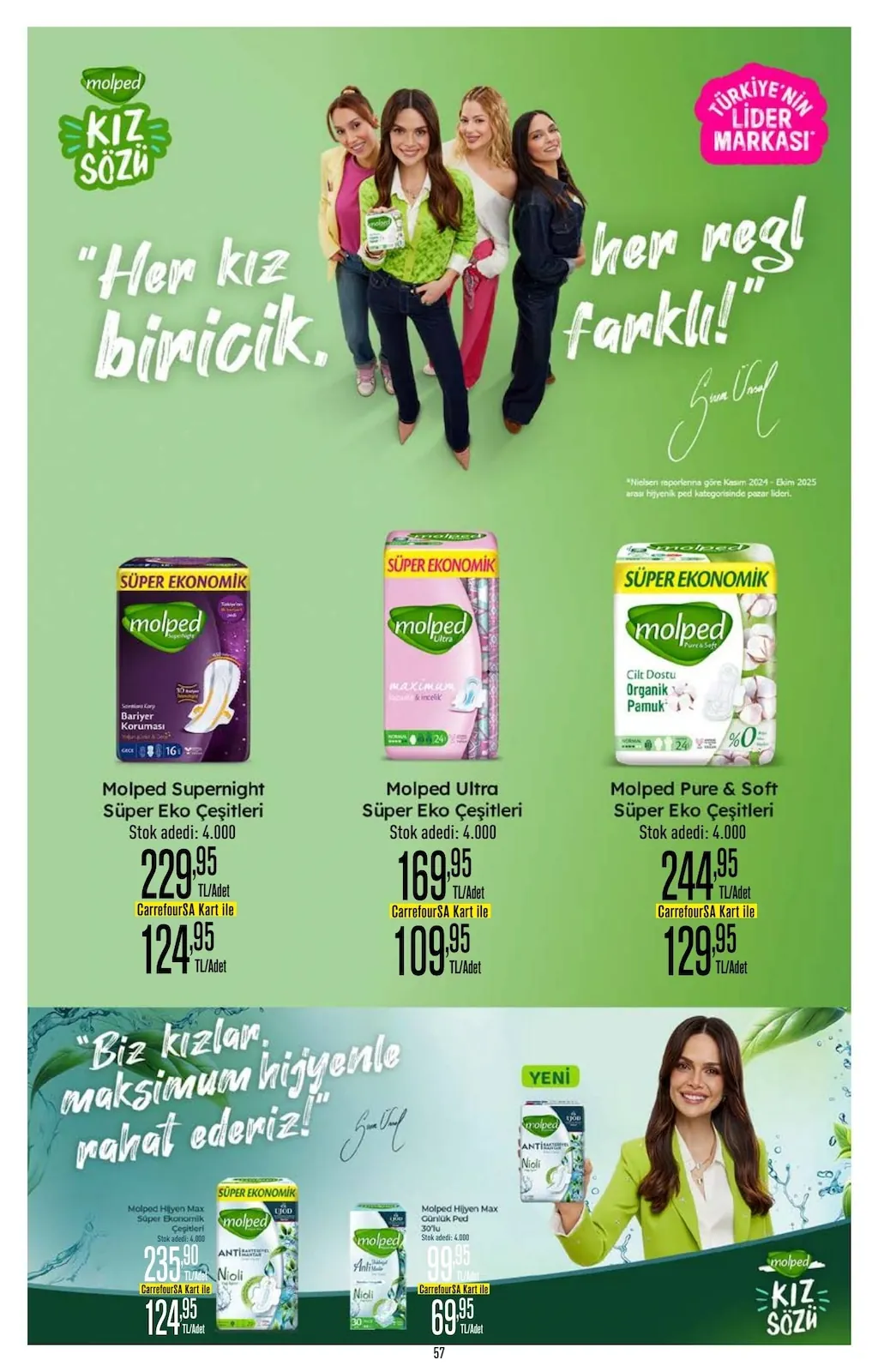CarrefourSA CarrefourSA 11 Haziran 2026 Aktüel Kataloğu sayfa 58: Molped Supernight Süper Eko Çeşitleri, Molped Pure & Soft Süper Eko Çeşitleri