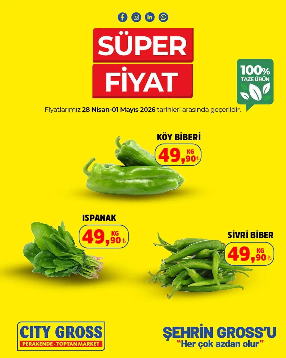 City City Gross 28 Nisan 2026 Aktüel Kataloğu sayfa 4: Sivri Biber 1Kg, Ispanak 1Kg