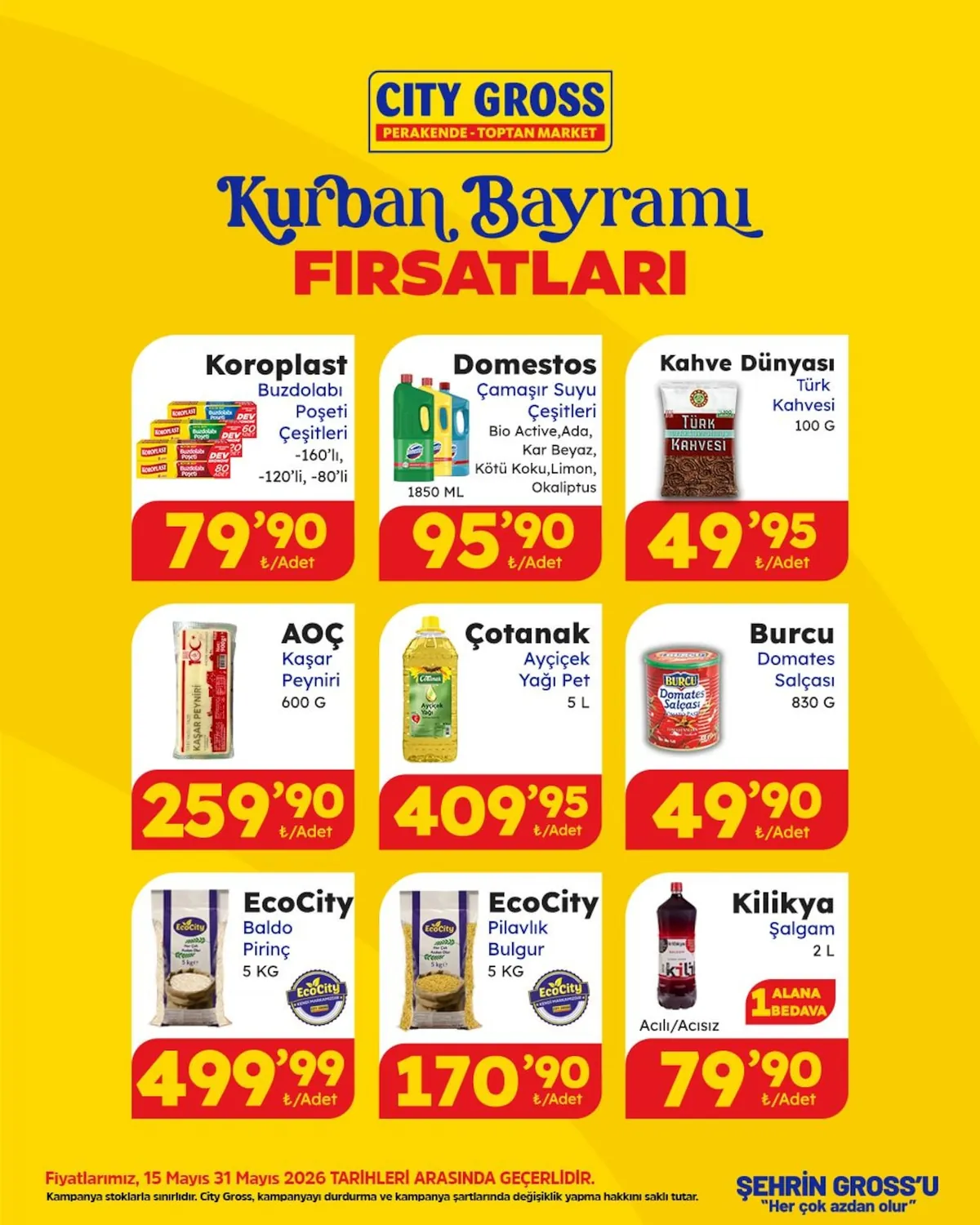 City City Gross 15 Mayıs 2026 Aktüel Kataloğu sayfa 1: Ecocity Pilavlık Bulgur 5 Kg
