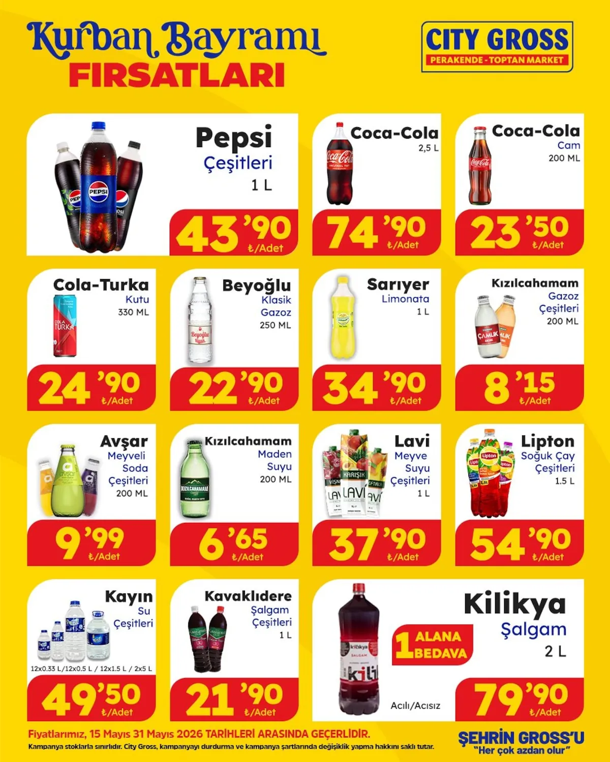 City City Gross 15 Mayıs 2026 Aktüel Kataloğu sayfa 4: Lavi Meyve Suyu Çeşitleri 1L, Avşar Meyveli Soda Çeşitleri 200 Ml