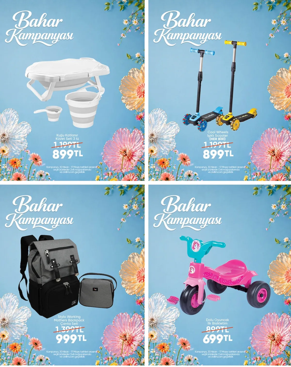Civil Civil 30 Nisan 2026 Aktüel Kataloğu sayfa 3: Kujju Katlanır Küvet Seti 3 Lü, Stylo Working Mothers Backpack Çanta Seti