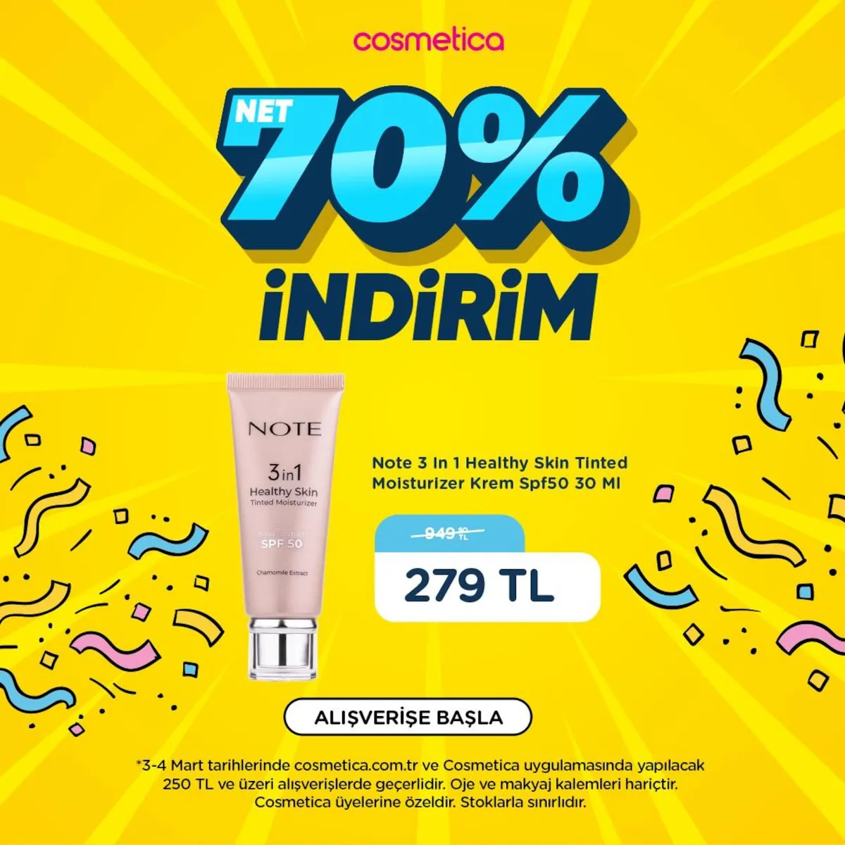 Cosmetica.com Cosmetica.com 3 Mart 2026 Aktüel Kataloğu sayfa 1: Note 3 In 1 Healthy Skin Tinted Moisturizer Krem Spf50 30 Ml