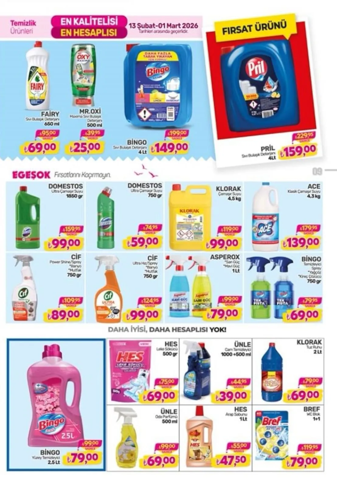 Egeşok Egeşok 13 Şubat 2026 Aktüel Kataloğu sayfa 9: Ünle Oda Parfümü 500 Ml, Hes Leke Sökücü 500 Gr