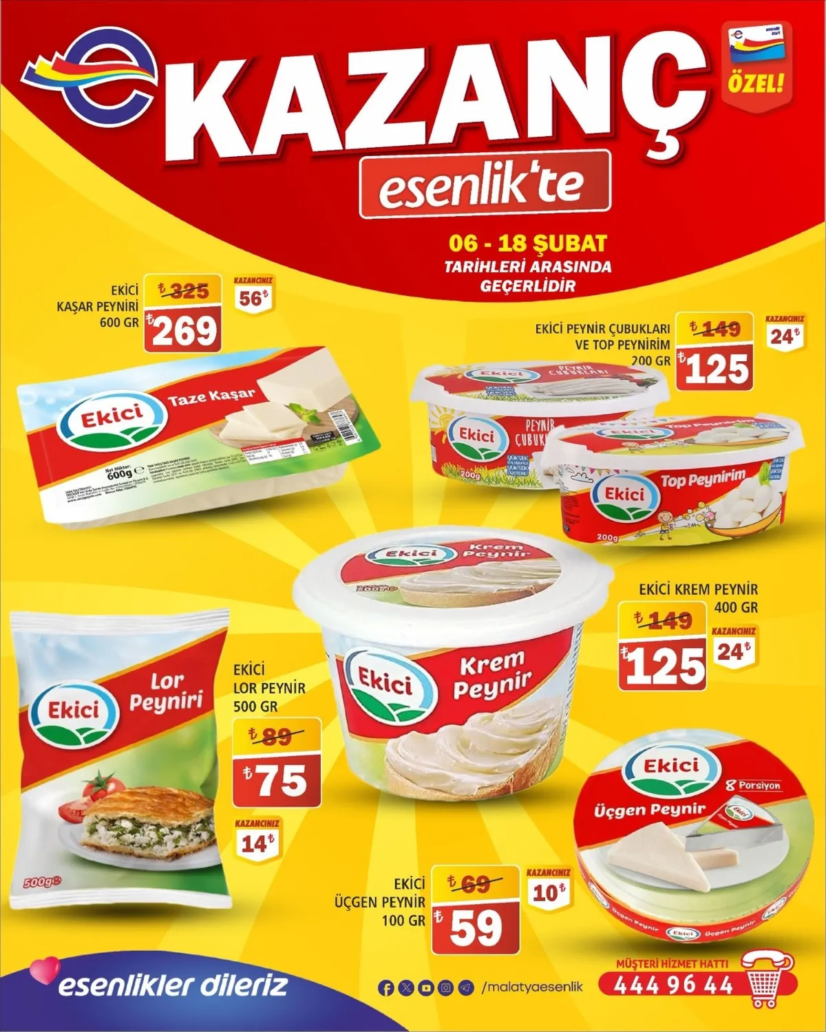 Esenlik Esenlik 6 Şubat 2026 Aktüel Kataloğu sayfa 11: Ekici Lor Peyniri 500 Gr, Ekici Kaşar Peyniri 600 Gr