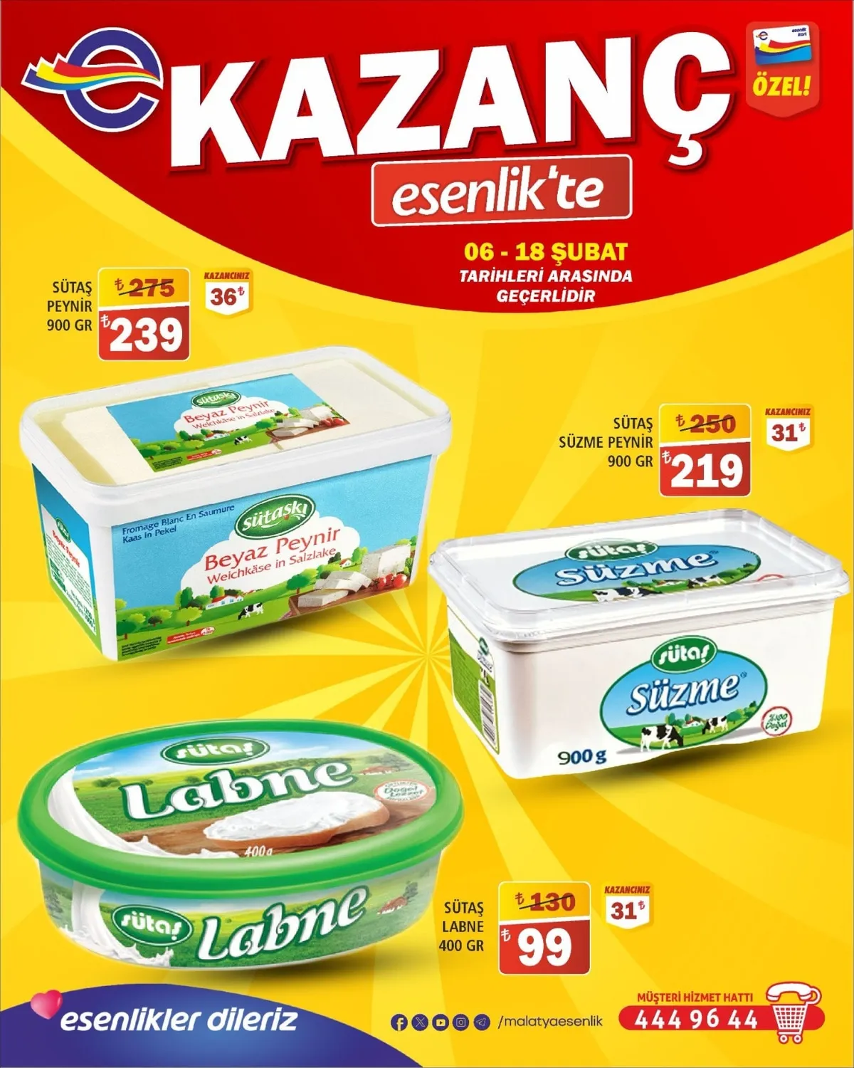 Esenlik Esenlik 6 Şubat 2026 Aktüel Kataloğu sayfa 12: Sütaş Süzme Peynir 900 Gr