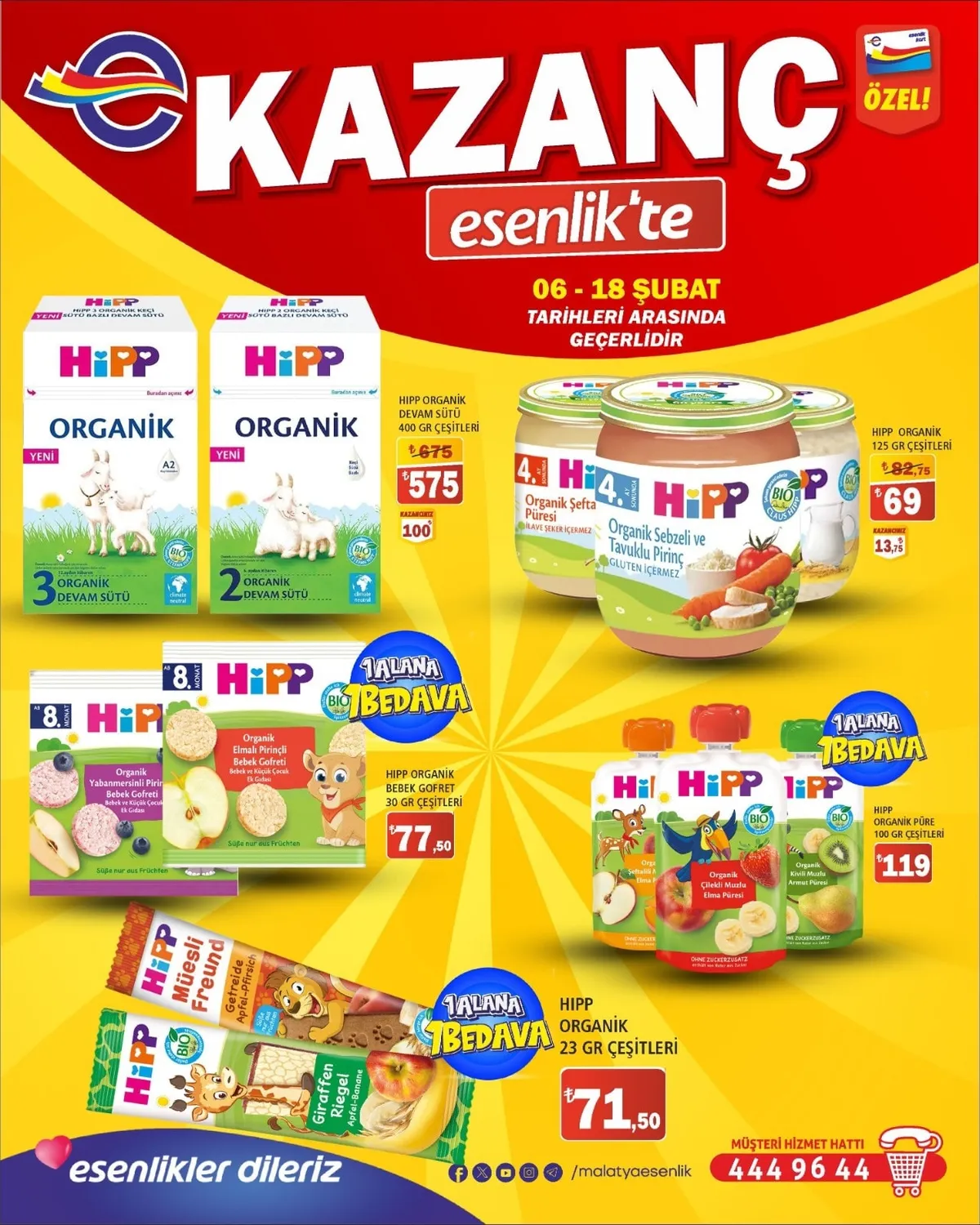 Esenlik Esenlik 6 Şubat 2026 Aktüel Kataloğu sayfa 17: Hipp Organik Püre 100 Gr Çeşitleri, Hipp Organik 125 Gr Çeşitleri