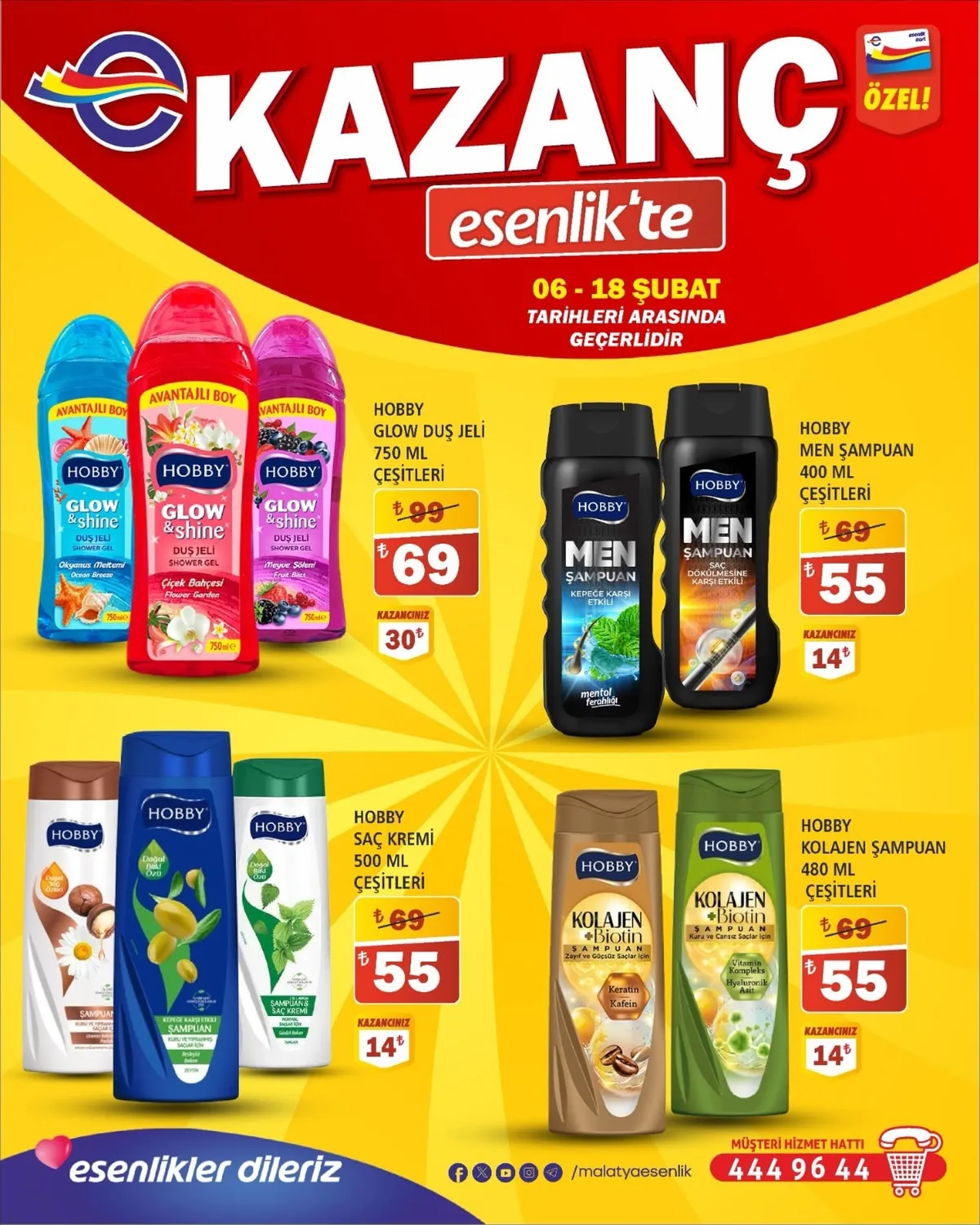 Esenlik Esenlik 6 Şubat 2026 Aktüel Kataloğu sayfa 5: Hobby Men Şampuan 400 Ml, Hobby Glow Duş Jeli 750 Ml