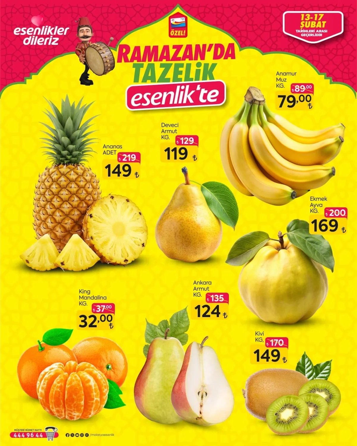 Esenlik Esenlik 13 Şubat 2026 Aktüel Kataloğu sayfa 1: Ankara Armut Kg., Ananas Adet