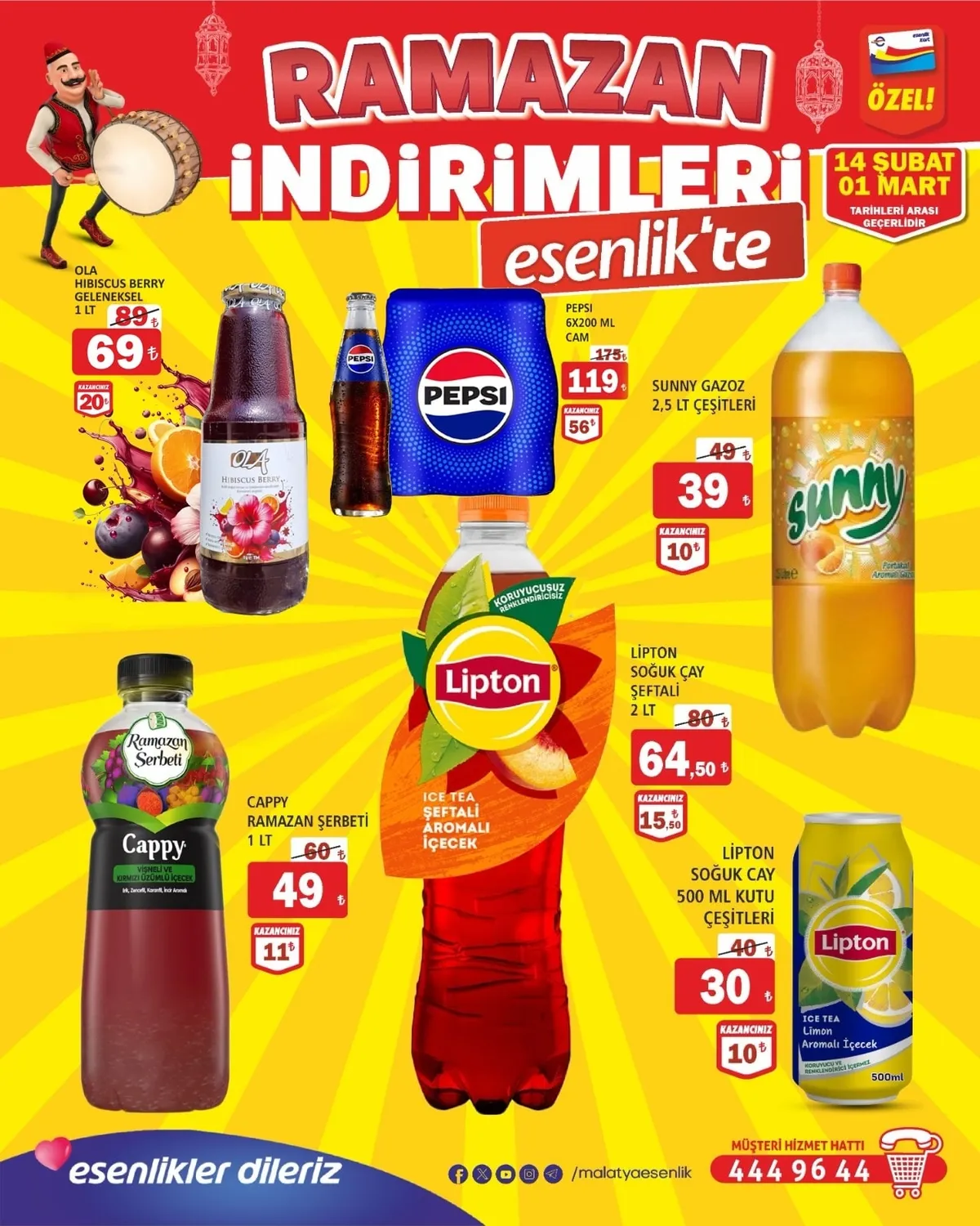 Esenlik Esenlik 14 Şubat 2026 Aktüel Kataloğu sayfa 11: Cappy Ramazan Şerbeti 1 Lt, Lipton Soğuk Çay 500 Ml Kutu Çeşitleri