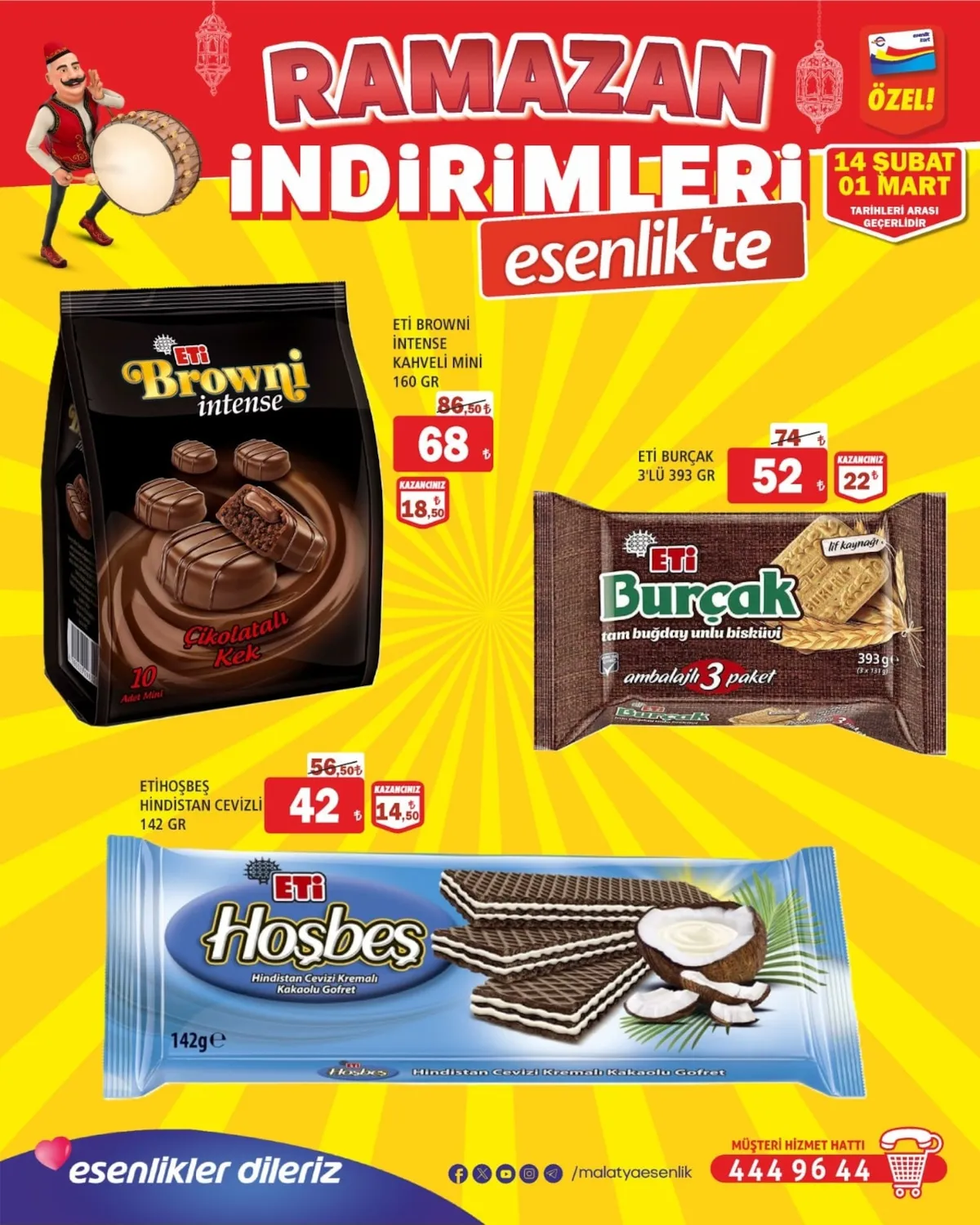 Esenlik Esenlik 14 Şubat 2026 Aktüel Kataloğu sayfa 16: Eti Browni Intense Kahveli Mini 160 Gr, Eti Burçak 3'Lü 393 Gr