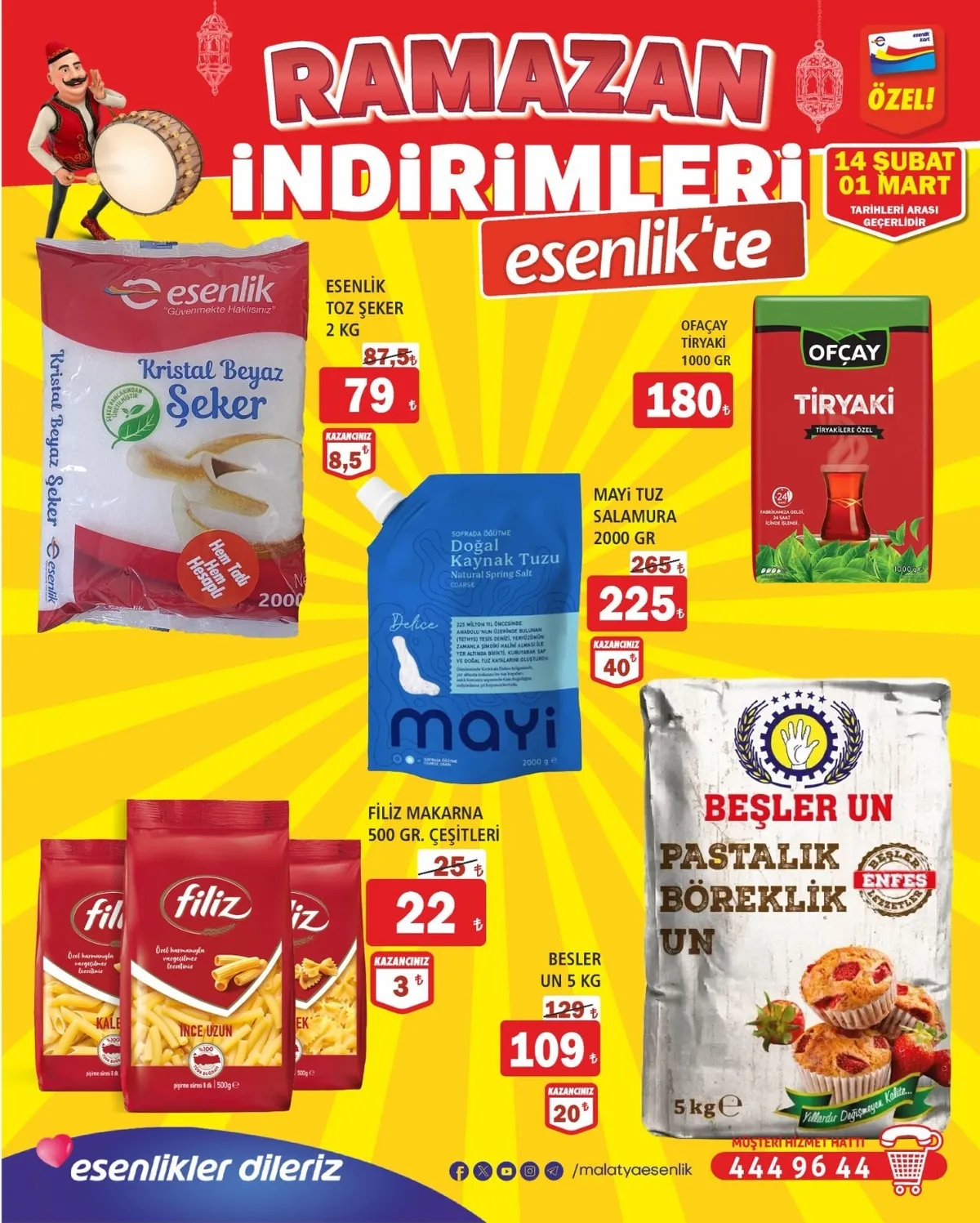 Esenlik Esenlik 14 Şubat 2026 Aktüel Kataloğu sayfa 20: Beşler Un Pastalık Böreklik Un 5 Kg, Esenlik Toz Şeker 2 Kg