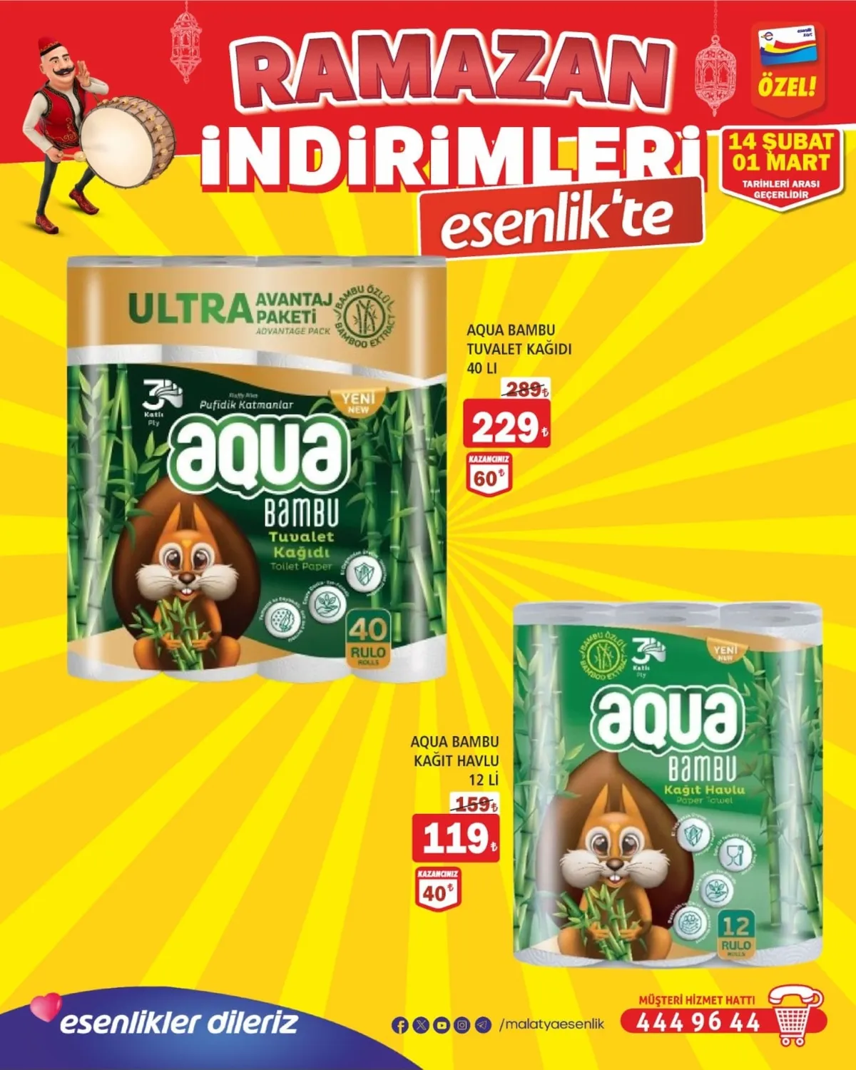 Esenlik Esenlik 14 Şubat 2026 Aktüel Kataloğu sayfa 29: Aqua Bambu Kağıt Havlu 12 Li