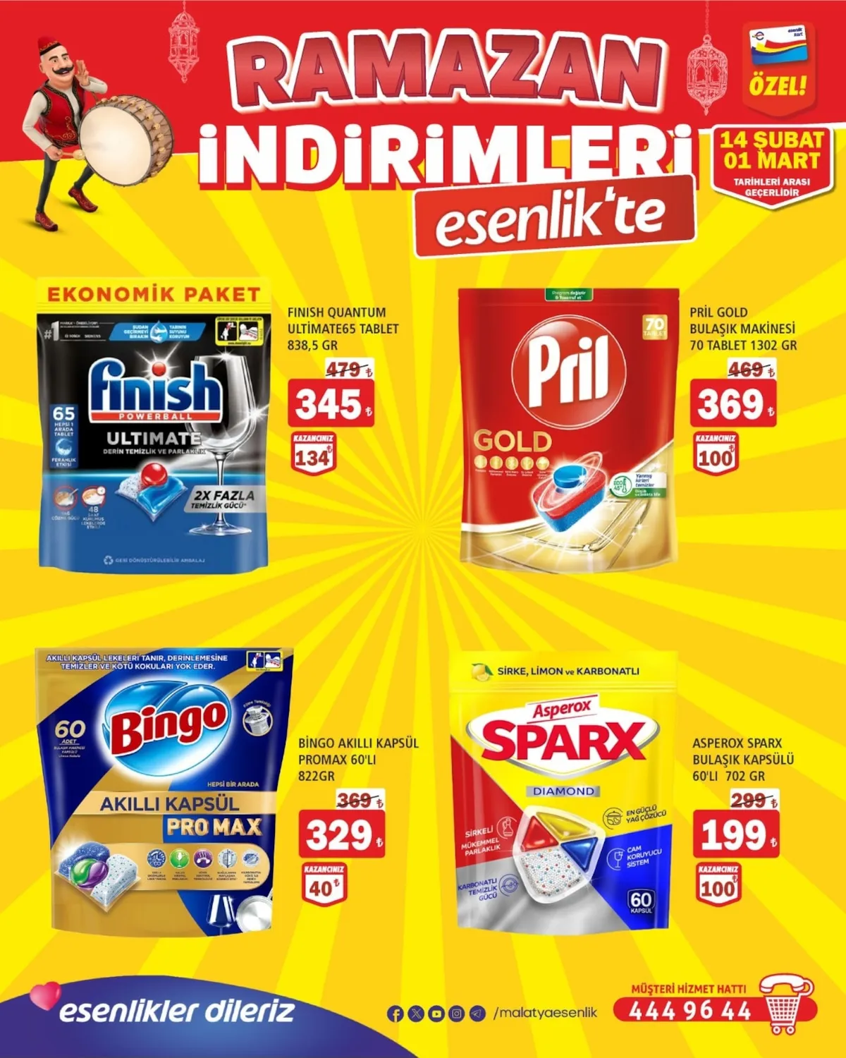Esenlik Esenlik 14 Şubat 2026 Aktüel Kataloğu sayfa 30: Pril Gold Bulaşik Maki̇Nesi̇ 70 Tablet 1302 Gr, Asperox Sparx Bulaşik Kapsülü 60'Li 702 Gr