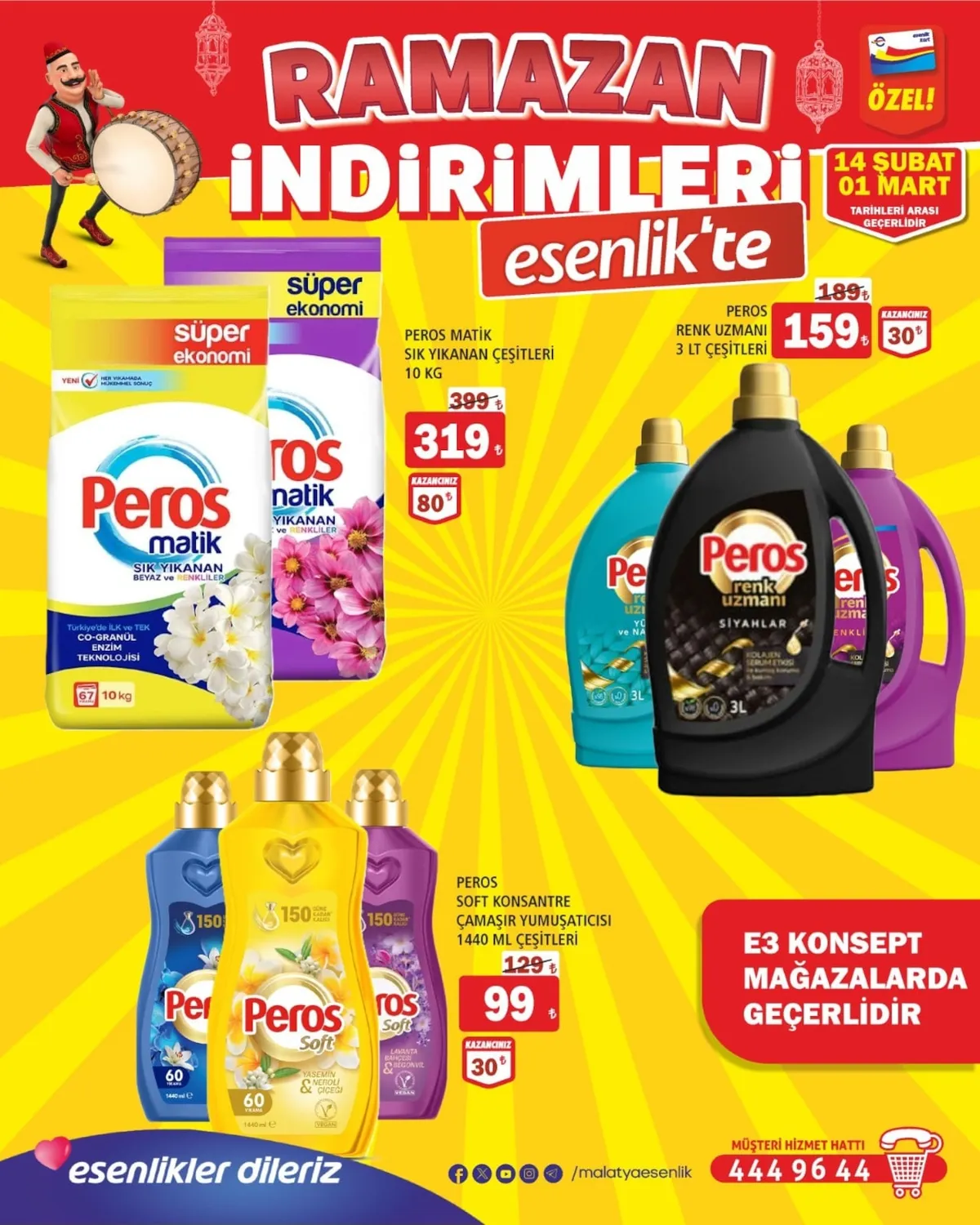 Esenlik Esenlik 14 Şubat 2026 Aktüel Kataloğu sayfa 31: Peros Soft Konsantre Çamaşır Yumuşatıcı 1440 Ml Çeşitleri