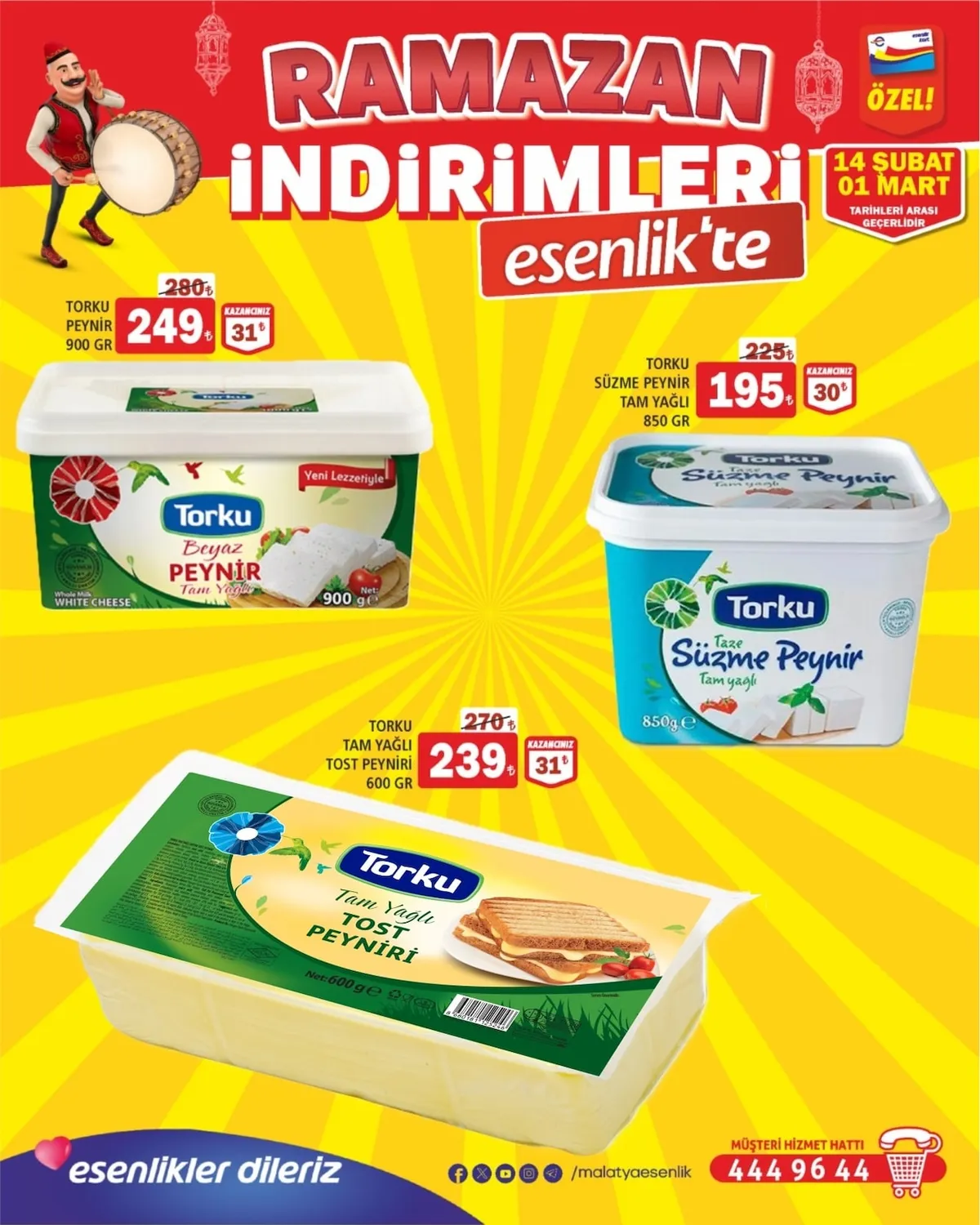 Esenlik Esenlik 14 Şubat 2026 Aktüel Kataloğu sayfa 33: Torku Süzme Peyni̇R Tam Yağli 850 Gr, Torku Tam Yağli Tost Peyni̇Ri̇ 600 Gr