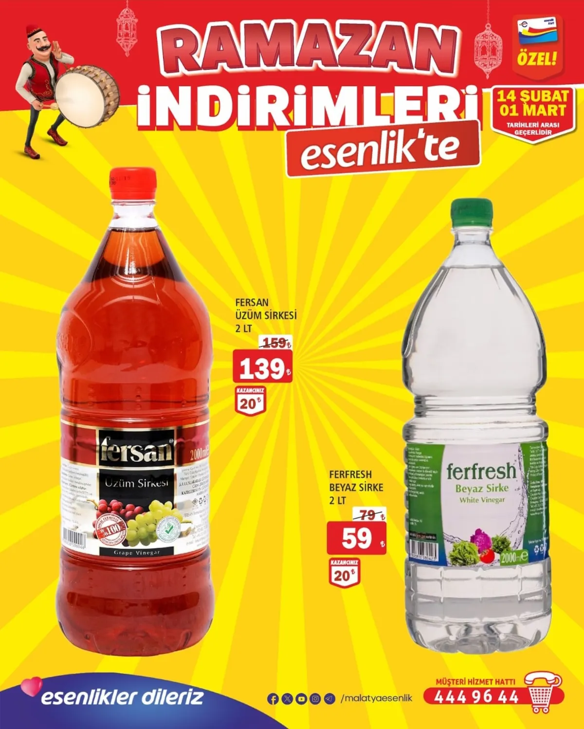 Esenlik Esenlik 14 Şubat 2026 Aktüel Kataloğu sayfa 34: Fersan Üzüm Sirkesi 2 Lt, Ferfresh Beyaz Sirke 2 Lt