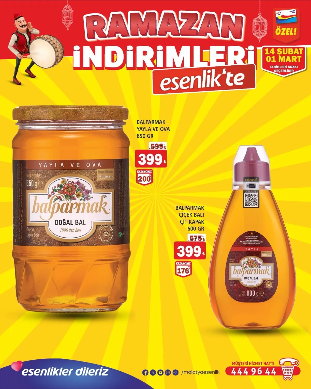 Esenlik Esenlik 14 Şubat 2026 Aktüel Kataloğu sayfa 5: Balparmak Çi̇Çek Bali Çit Kapak 600 Gr, Balparmak Yayla Ve Ova 850 Gr