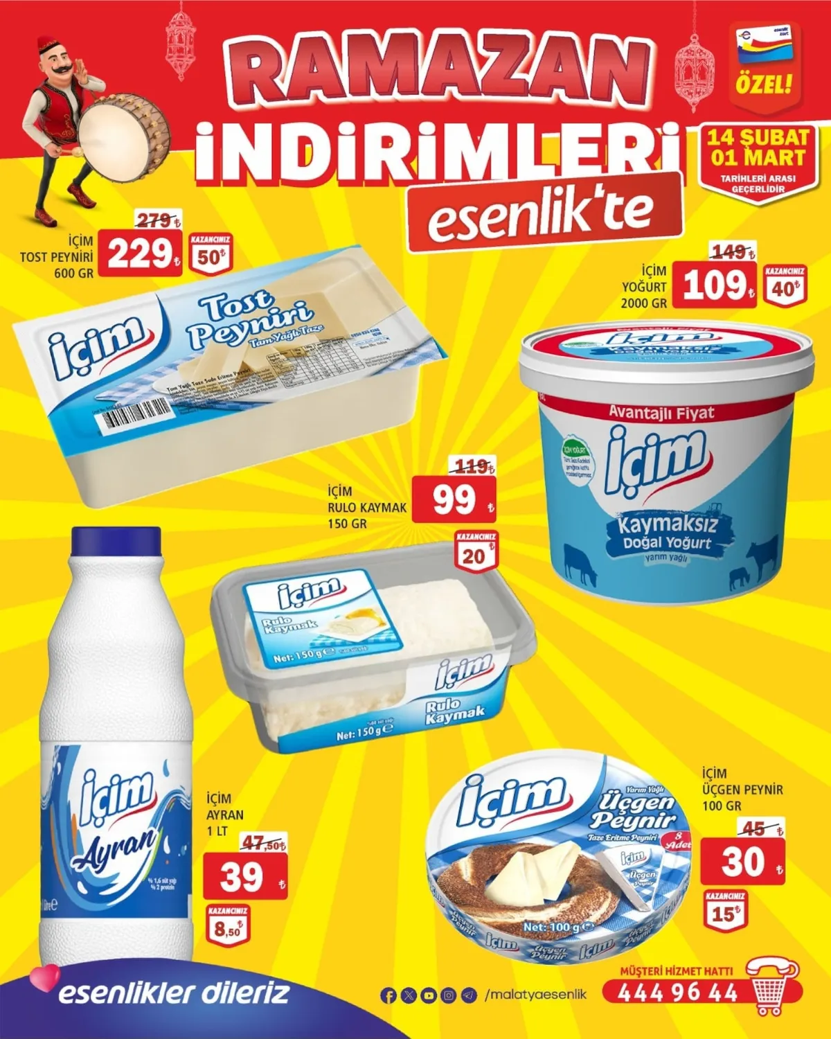 Esenlik Esenlik 14 Şubat 2026 Aktüel Kataloğu sayfa 7: İçim Üçgen Peynir 100 Gr, İçim Ayran 1 Lt