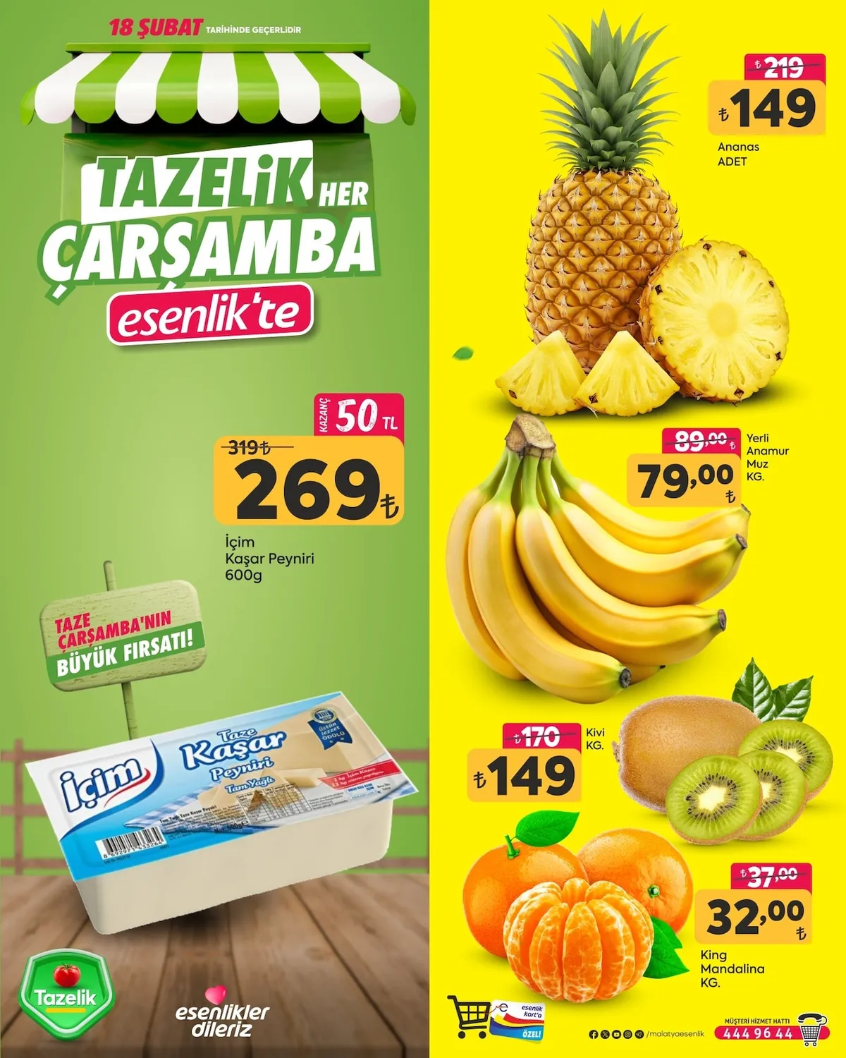 Esenlik Esenlik 18 Şubat 2026 Aktüel Kataloğu sayfa 4: Ananas Adet, Yerli Anamur Muz Kg.