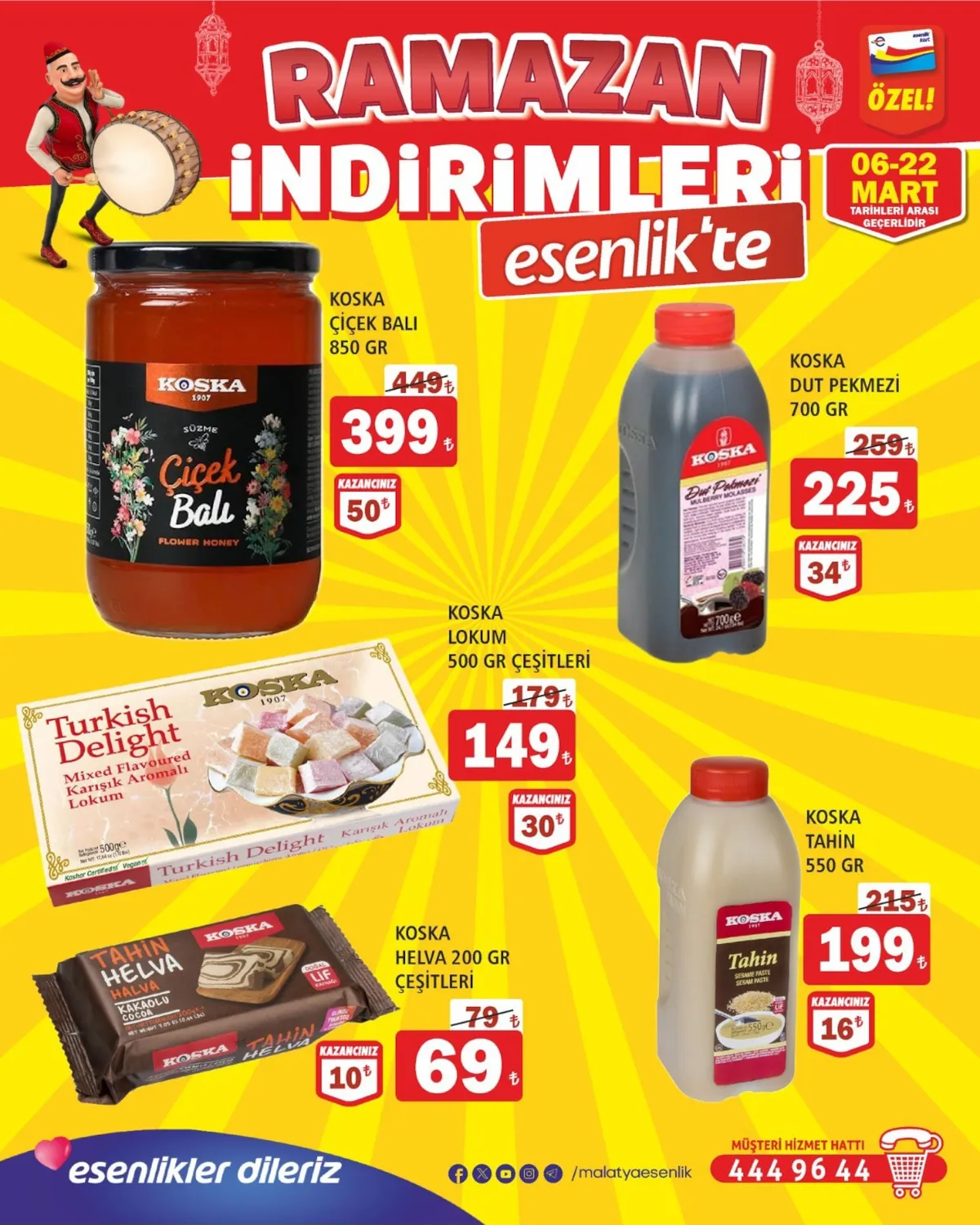 Esenlik Esenlik 6 Mart 2026 Aktüel Kataloğu sayfa 2: Koska Tahin 550 Gr, Koska Çiçek Balı 850 Gr