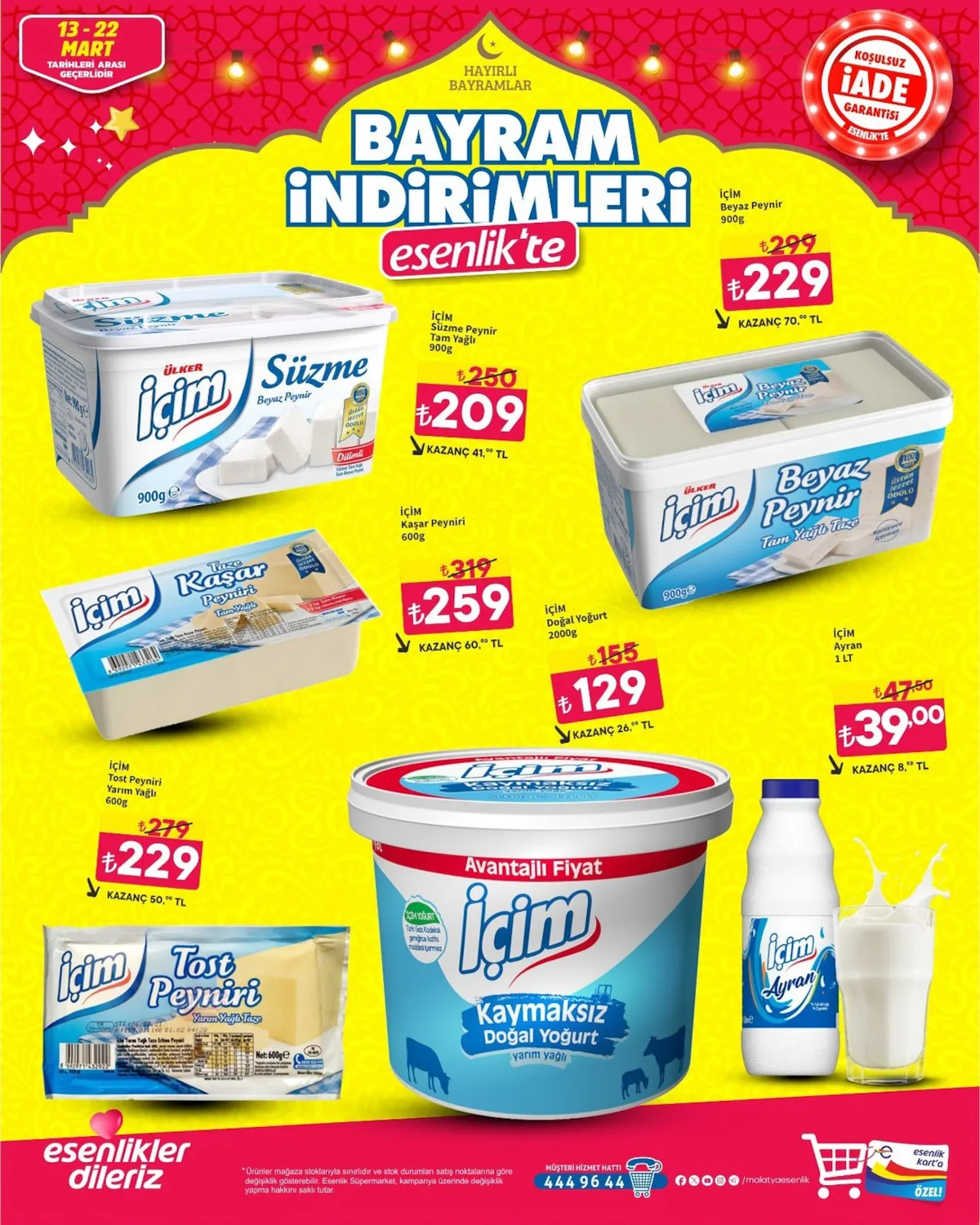 Esenlik Esenlik 13 Mart 2026 Aktüel Kataloğu sayfa 2: İÇi̇M Taze Kaşar Peyniri Tam Yağlı 600G, İÇi̇M Beyaz Peynir Tam Yağlı 900G