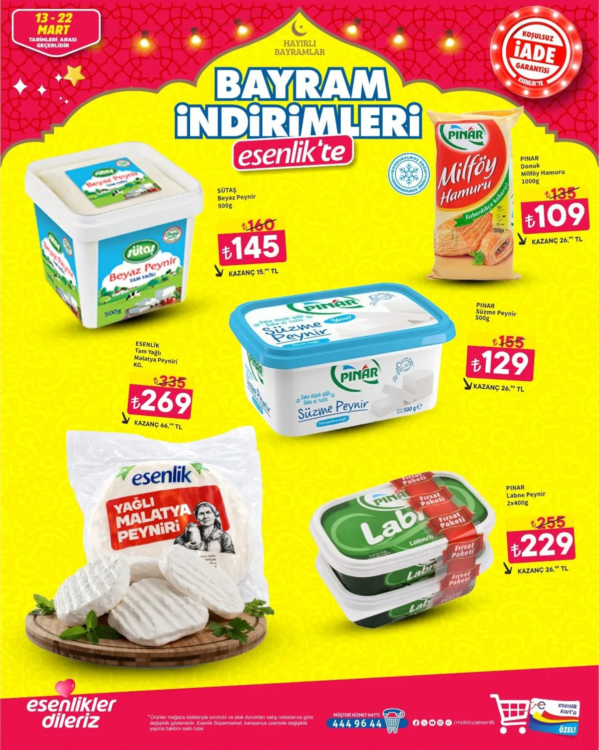 Esenlik Esenlik 13 Mart 2026 Aktüel Kataloğu sayfa 3: Pınar Labne Peynir 2X400G, Pınar Donuk Milföy Hamuru 1000G