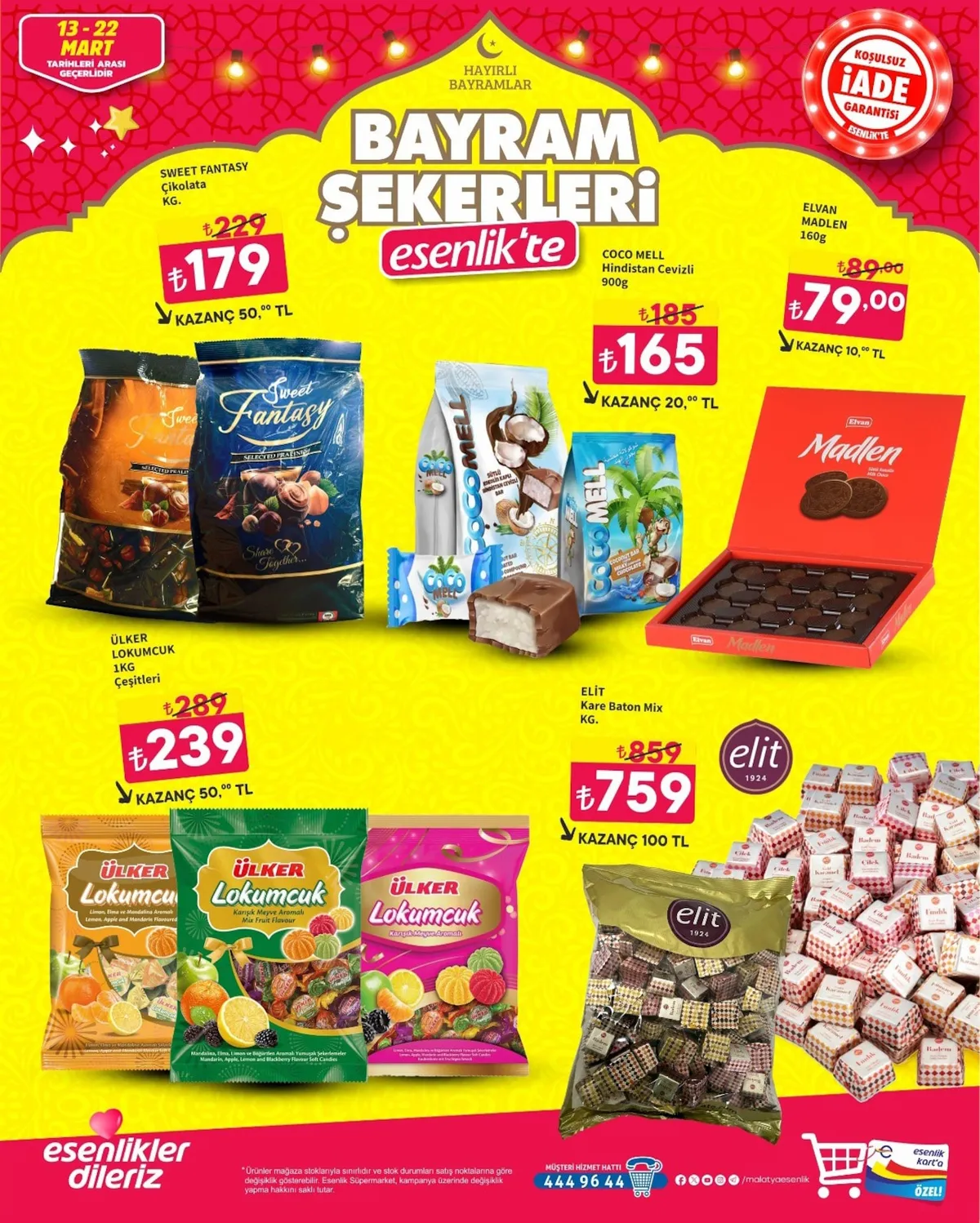 Esenlik Esenlik 13 Mart 2026 Aktüel Kataloğu sayfa 6: Ülker Lokumcuk 1 Kg Çeşitleri, Elit Kare Baton Mix Kg.