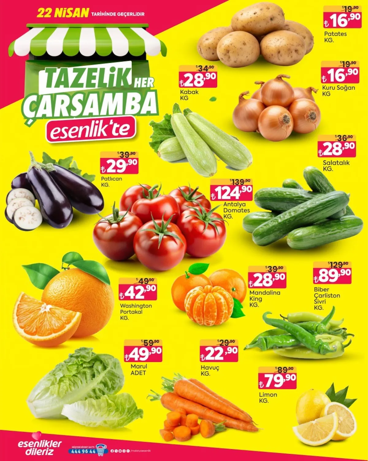 Esenlik Esenlik 22 Nisan 2026 Aktüel Kataloğu sayfa 1: Mandalina King Kg., Limon Kg.