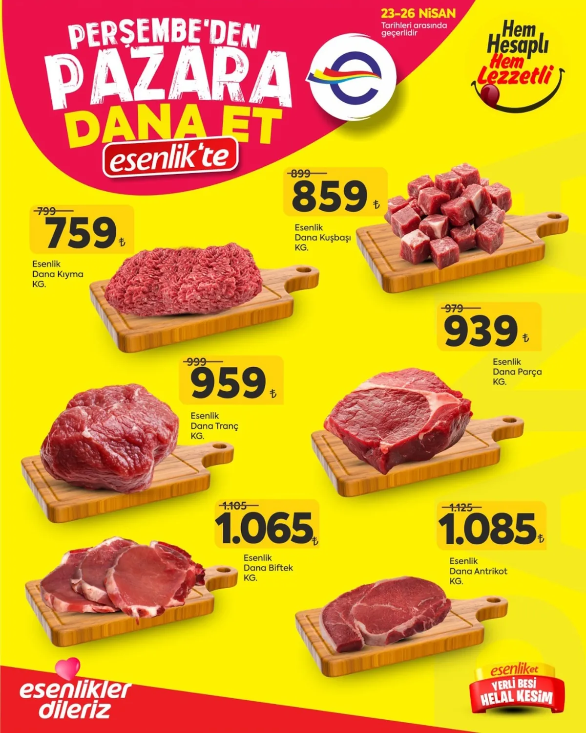 Esenlik Esenlik 23 Nisan 2026 Aktüel Kataloğu sayfa 2: Esenlik Dana Kuşbaşı Kg., Esenlik Dana Antrikot Kg.