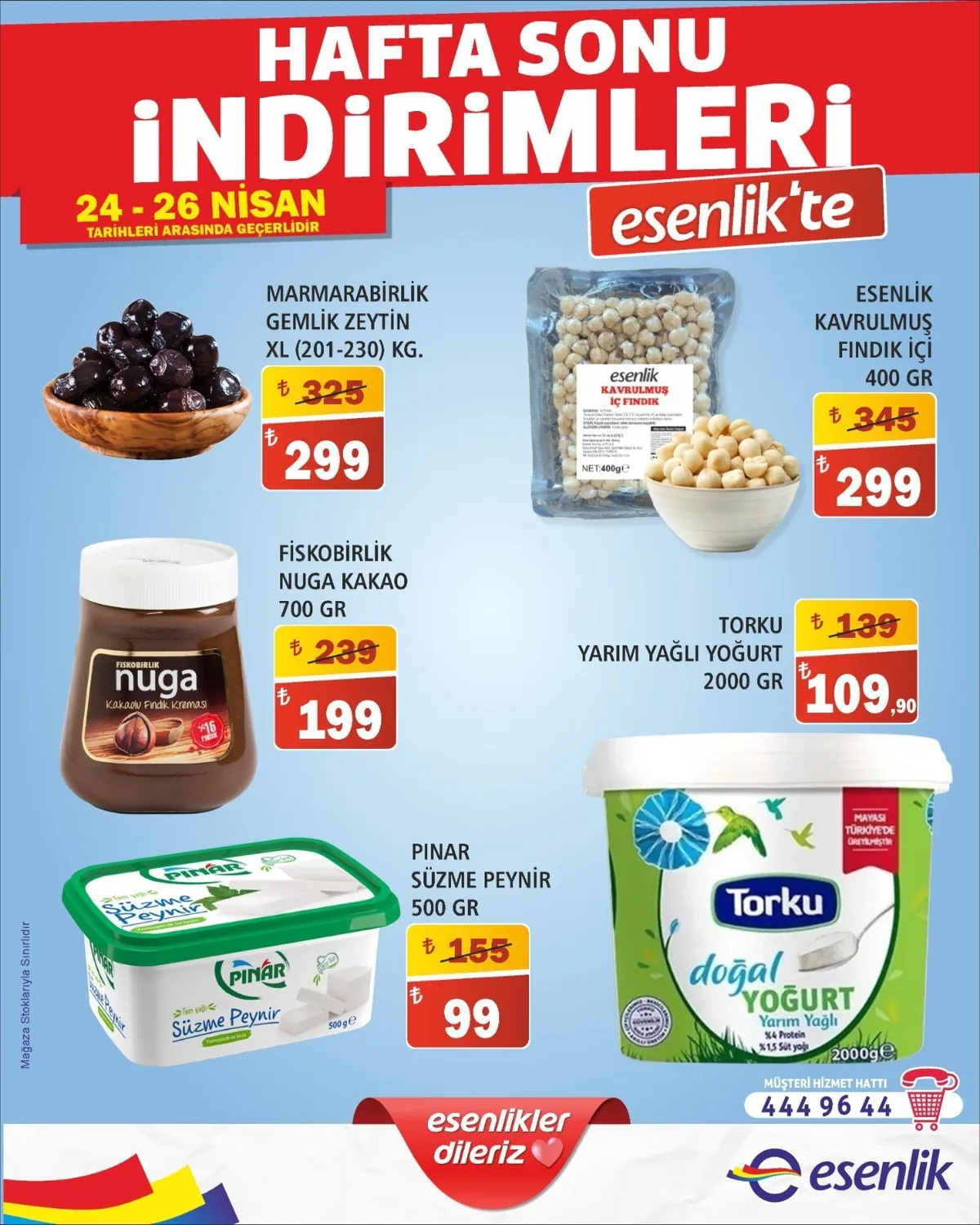 Esenlik Esenlik 24 Nisan 2026 Aktüel Kataloğu sayfa 2: Esenlik Kavrulmuş Fındık İçi 400 Gr, Fiskobirlik Nuga Kakao 700 Gr