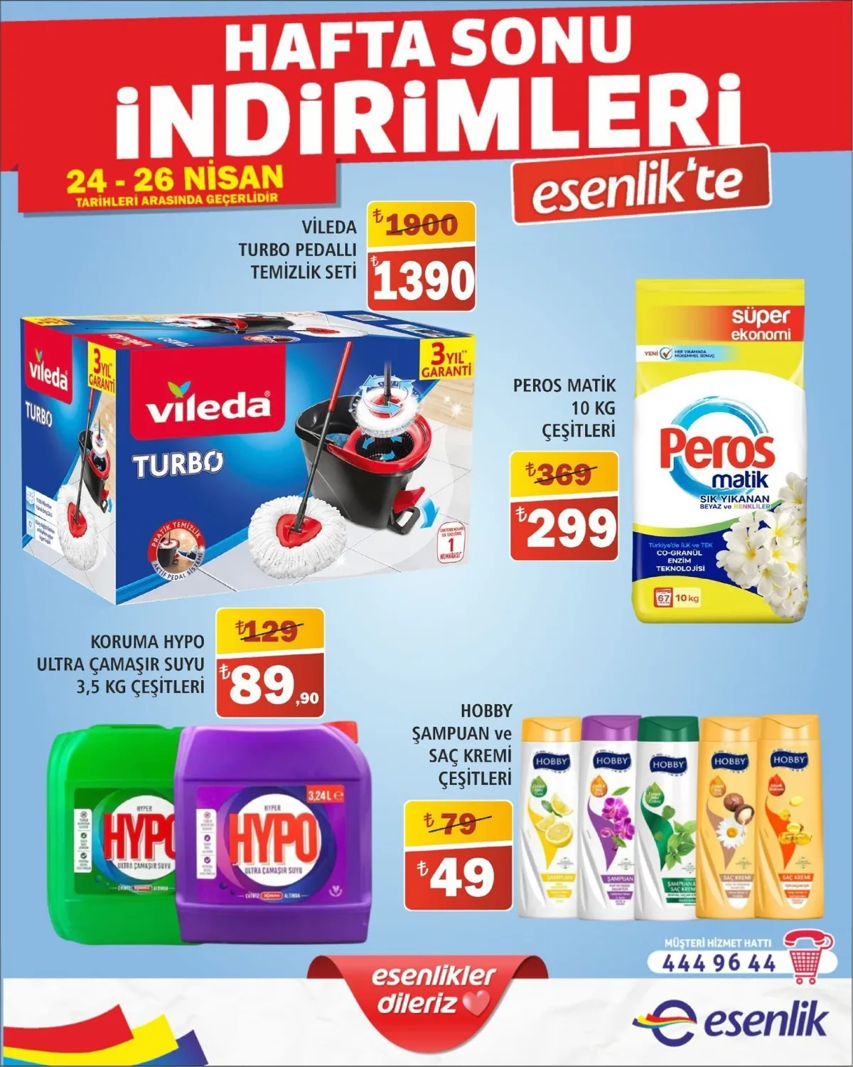 Esenlik Esenlik 24 Nisan 2026 Aktüel Kataloğu sayfa 3: Hobby Şampuan Ve Saç Kremi Çeşitleri, Koruma Hypo Ultra Çamaşır Suyu 3,5 Kg Çeşitleri