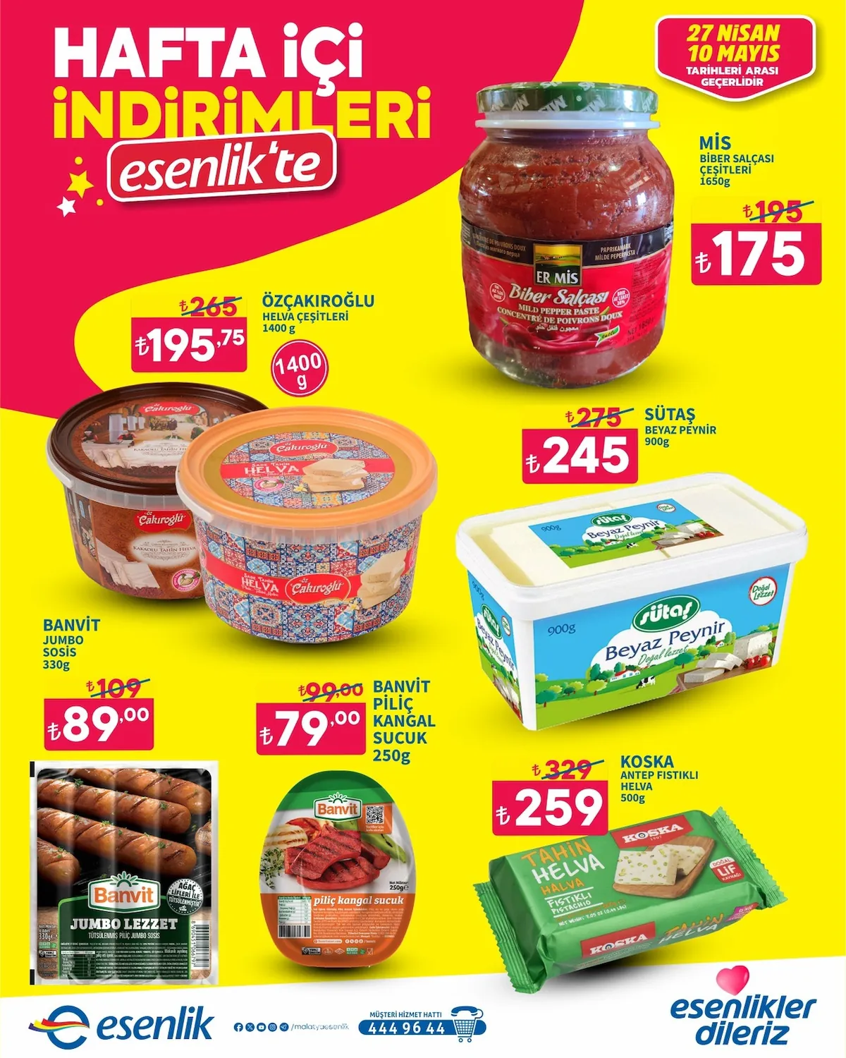 Esenlik Esenlik 27 Nisan 2026 Aktüel Kataloğu sayfa 1: Biber Salçası Çeşitleri 1650G, Antep Fıstıklı Helva 500G