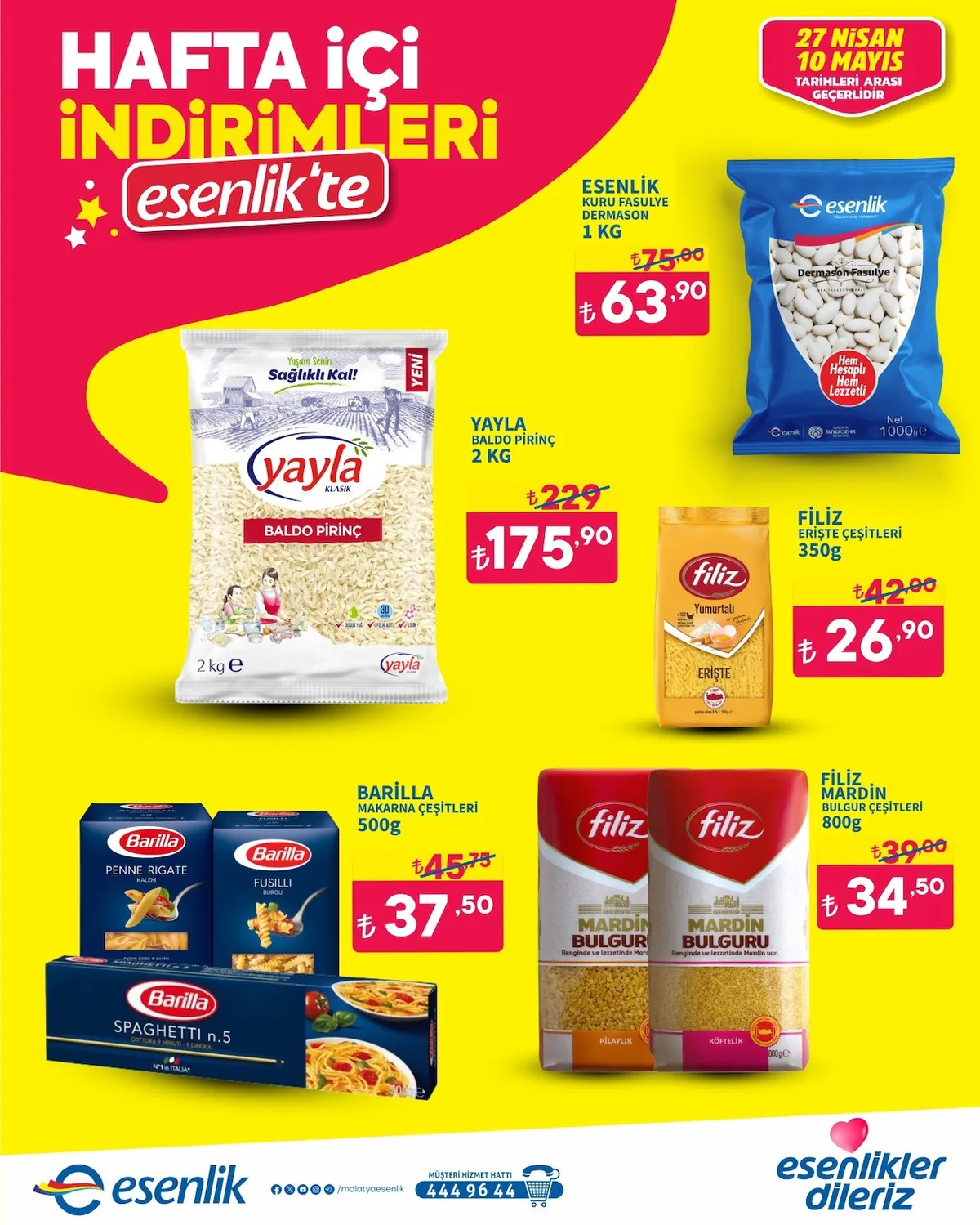 Esenlik Esenlik 27 Nisan 2026 Aktüel Kataloğu sayfa 11: Esenlik Kuru Fasulye Dermason 1 Kg, Yayla Baldo Pirinç 2 Kg