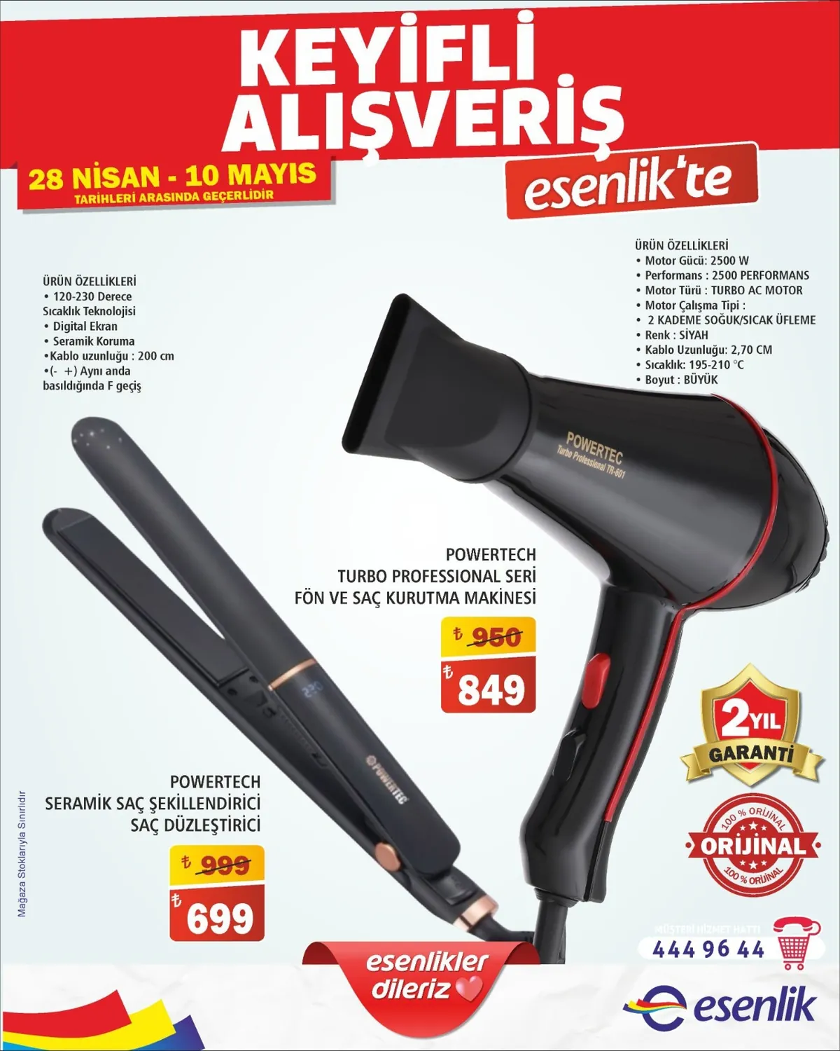 Esenlik Esenlik 28 Nisan 2026 Aktüel Kataloğu sayfa 4: Powertech Turbo Professional Seri Fön Ve Saç Kurutma Makinesi, Powertech Seramik Saç Şekillendirici Düzleştirici